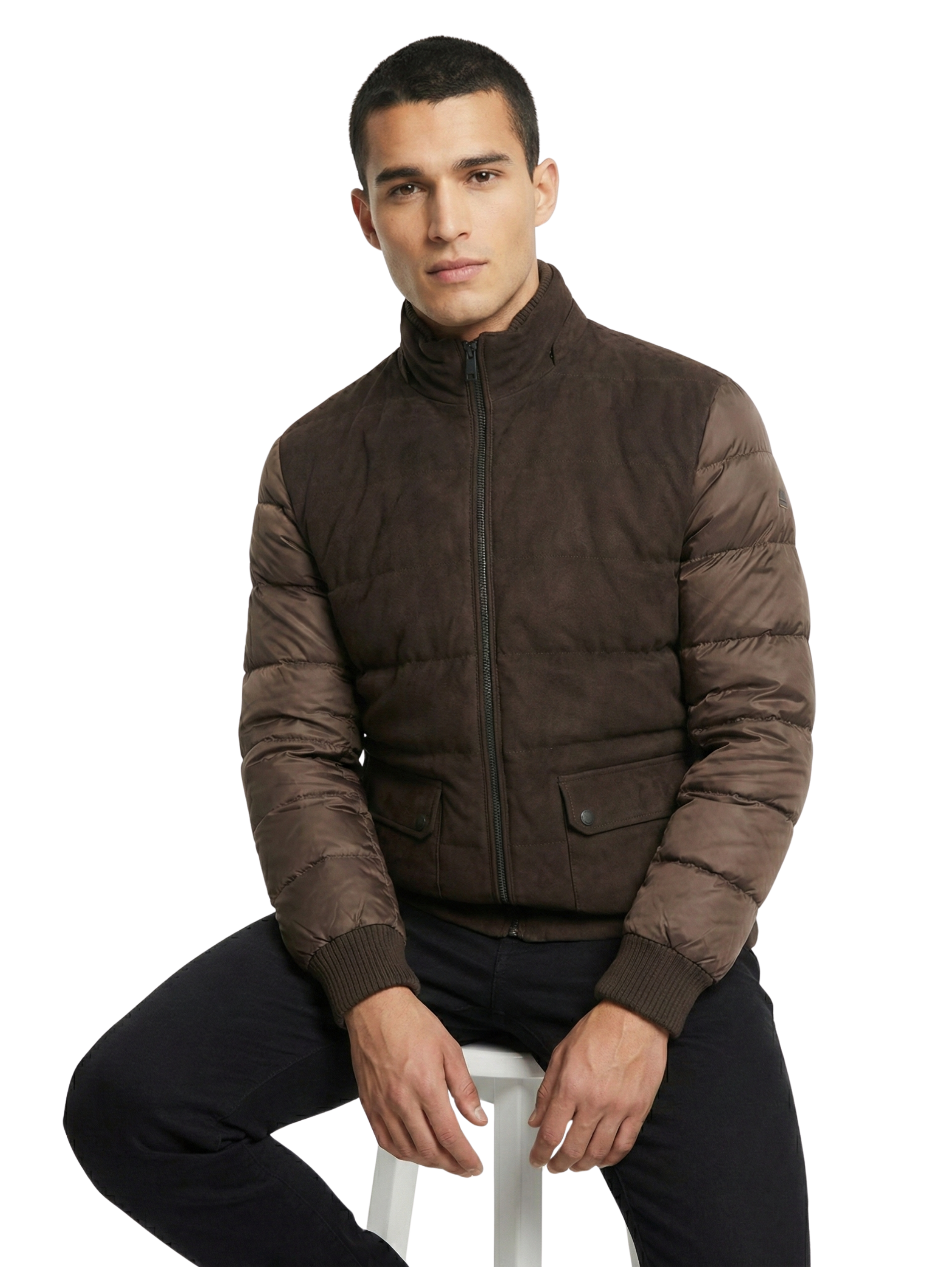 Damat Dark Brown Padded Jacket With Stand up Collar