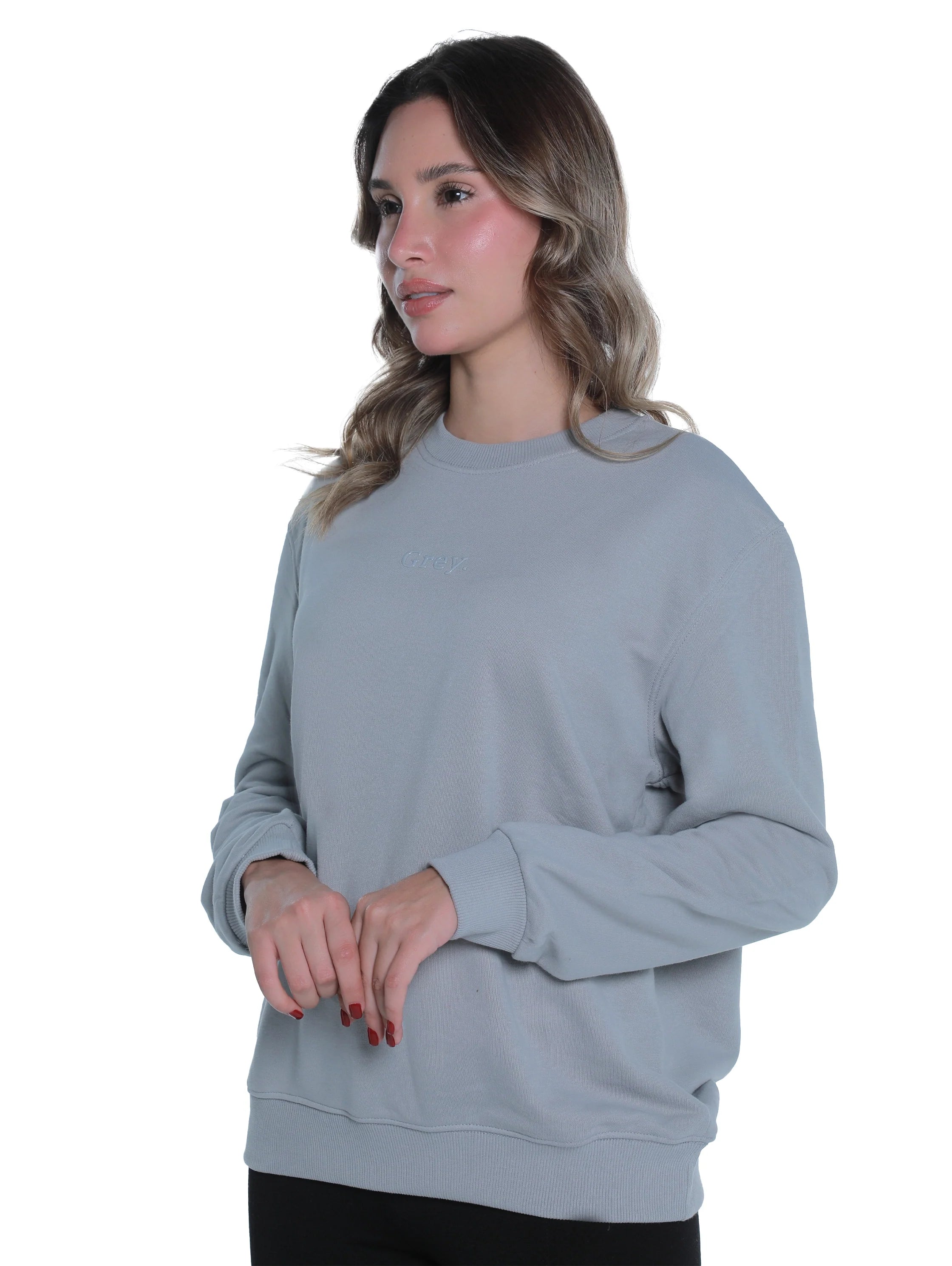 Grey Cotton Sweater With " Grey" Front Design