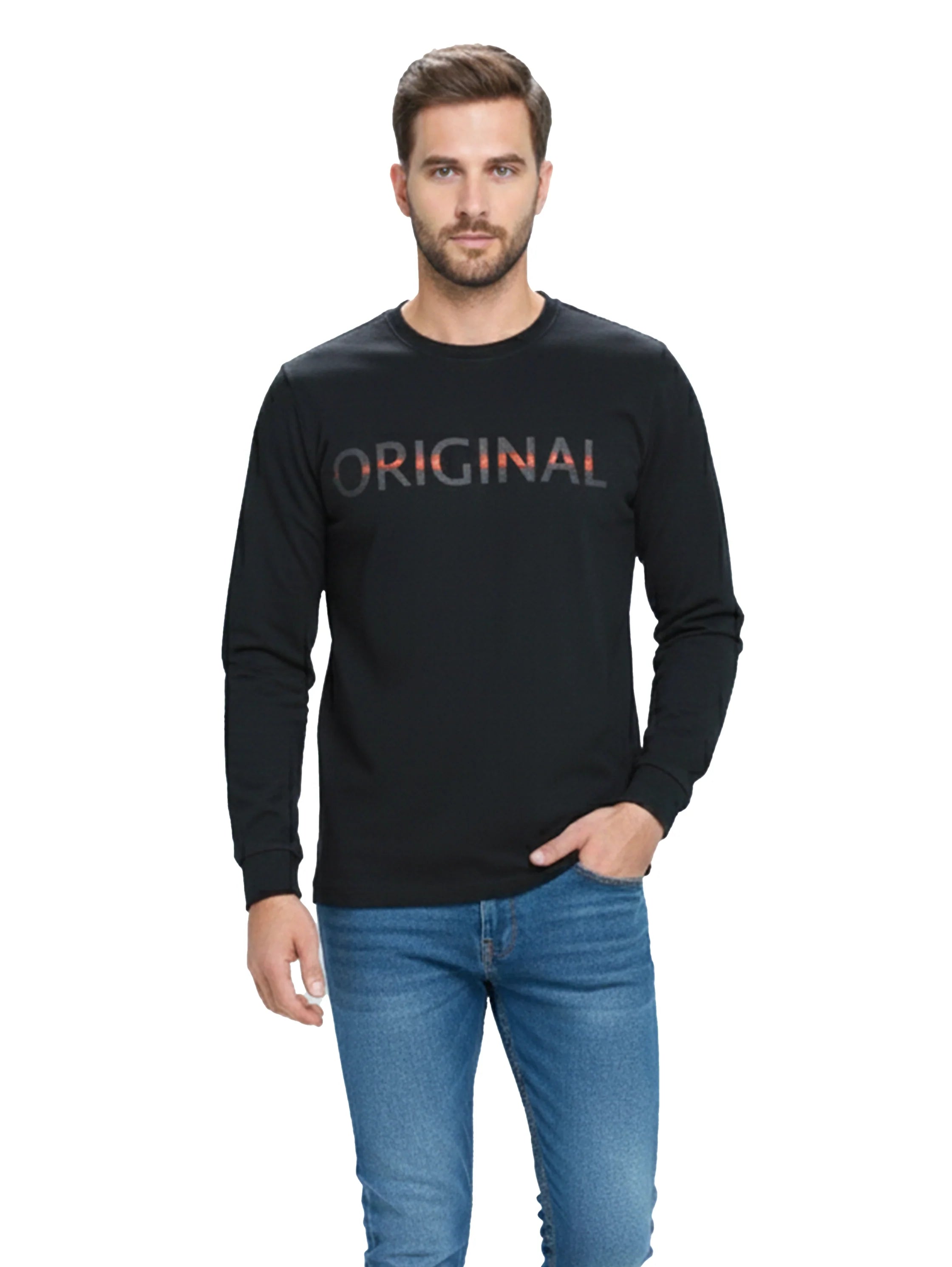 Long Sleeved Black Sweater With " Original " Front Design
