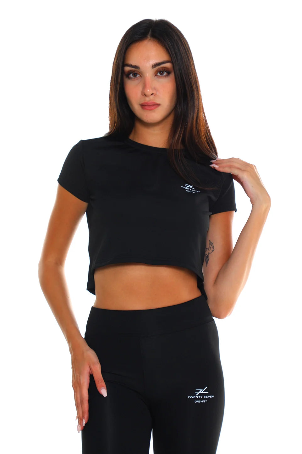 Black Short Sleeved Active Crop Top