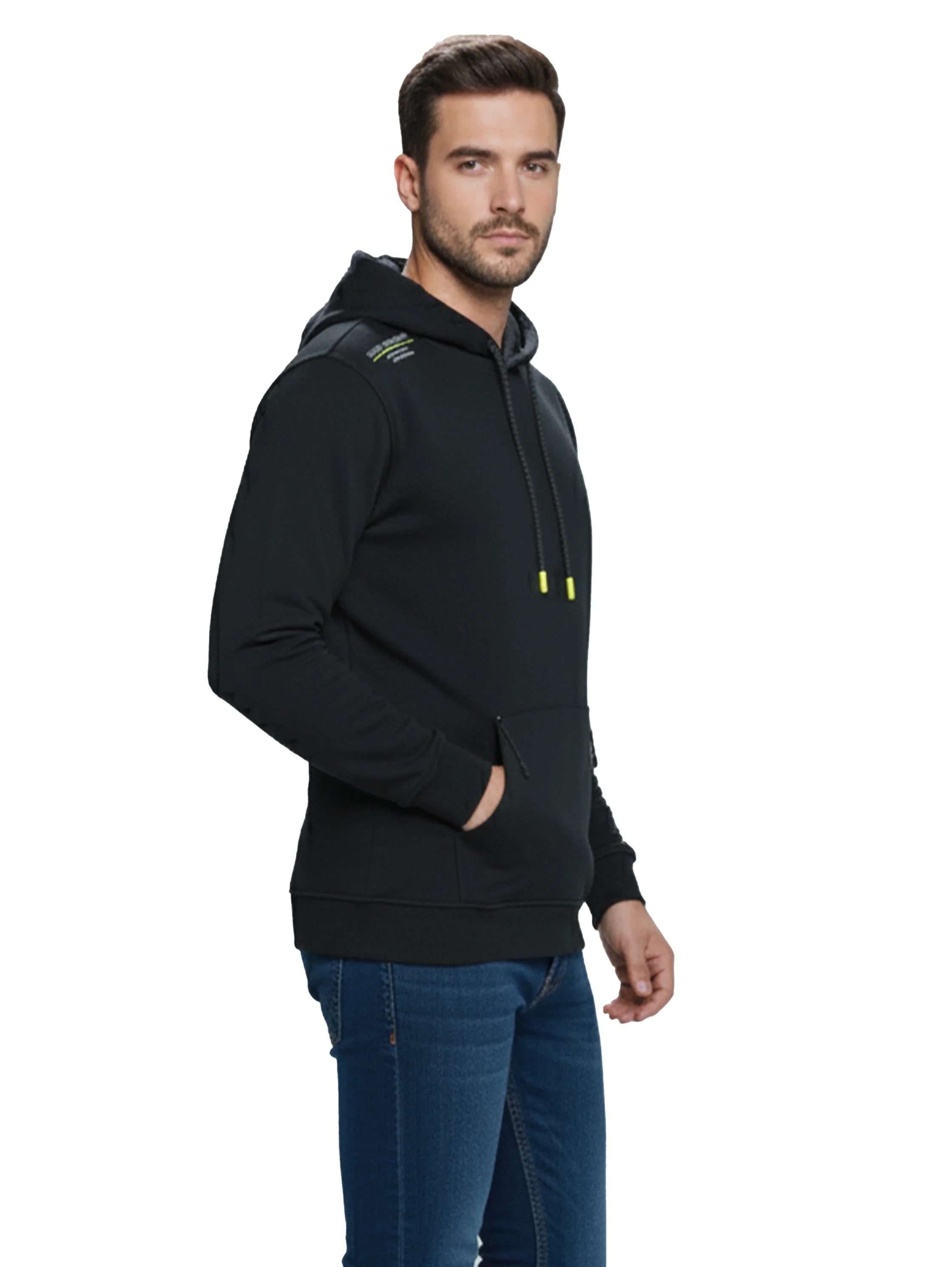 Long Sleeved Black Hoodie With Kangaroo Zippered Pocket