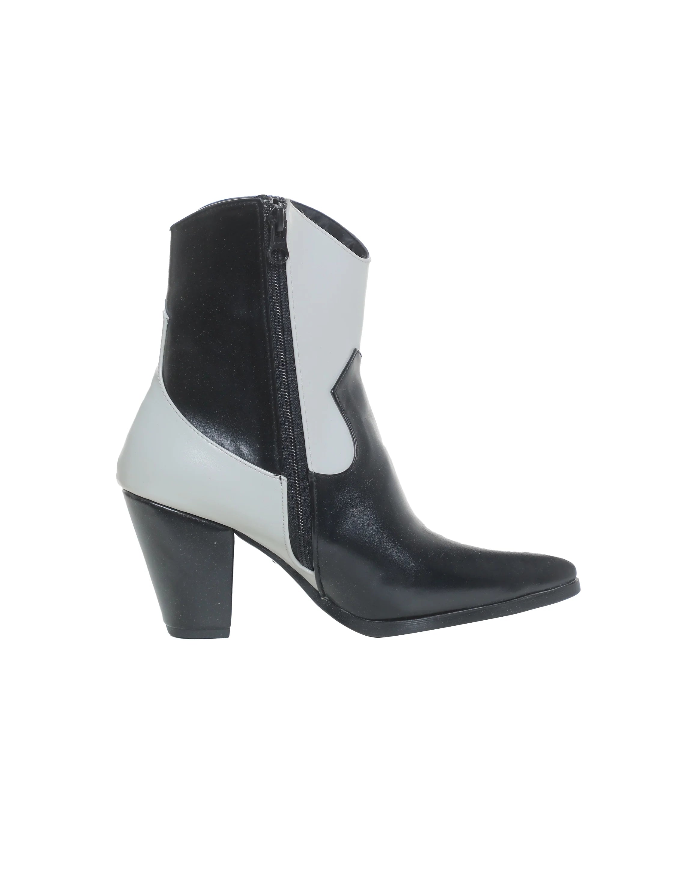 Black & White Ankle Boot with A Mid High Block Heel