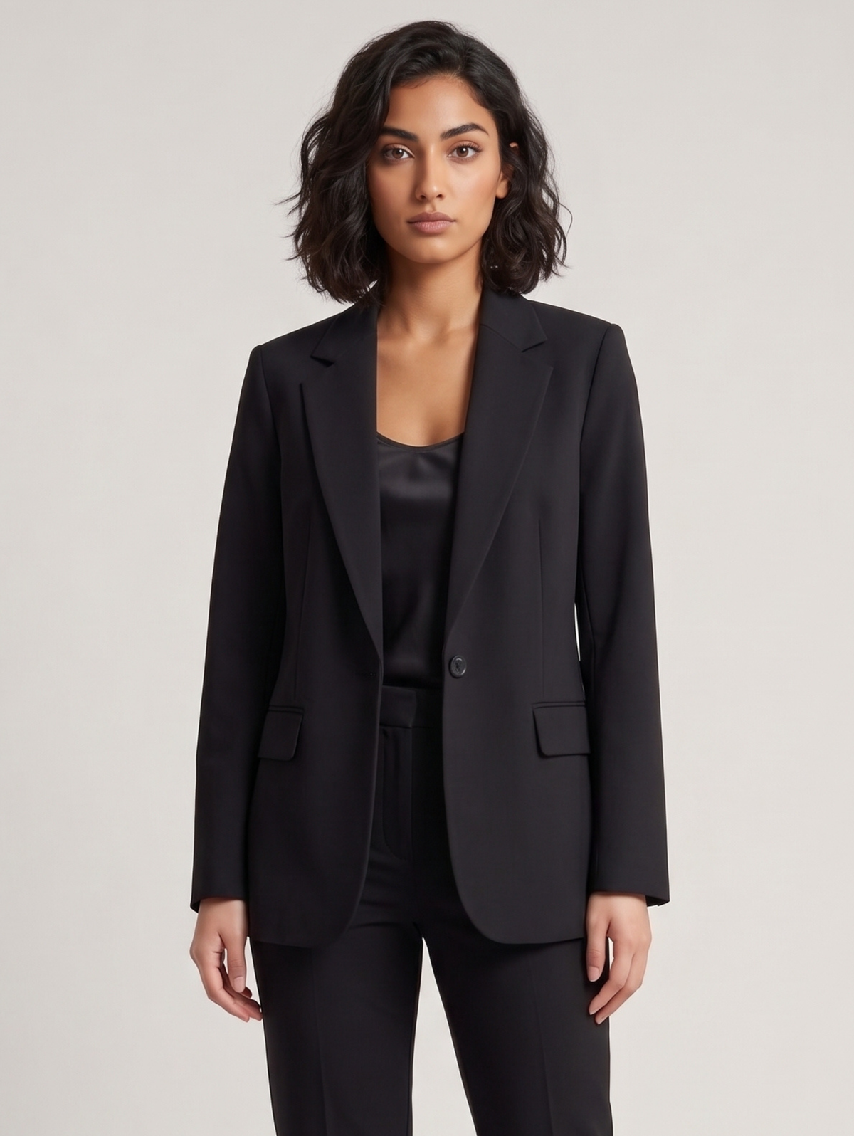 Black Single Breasted Blazer with Notched Lapels