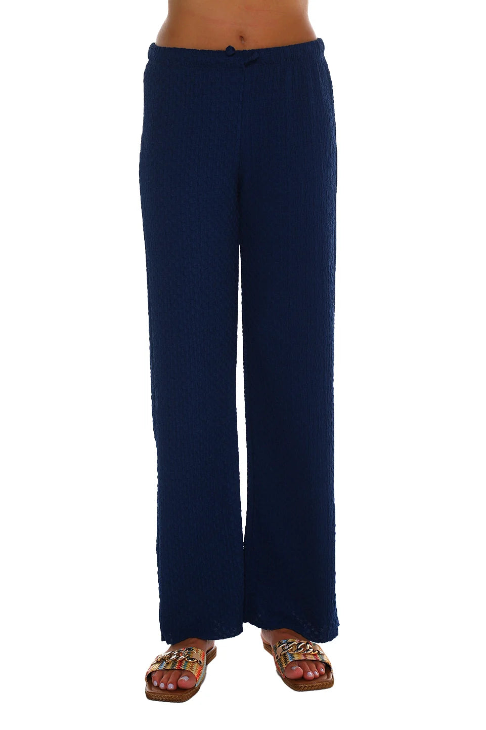 Stylish Embroidery Dark Blue Loose Pants