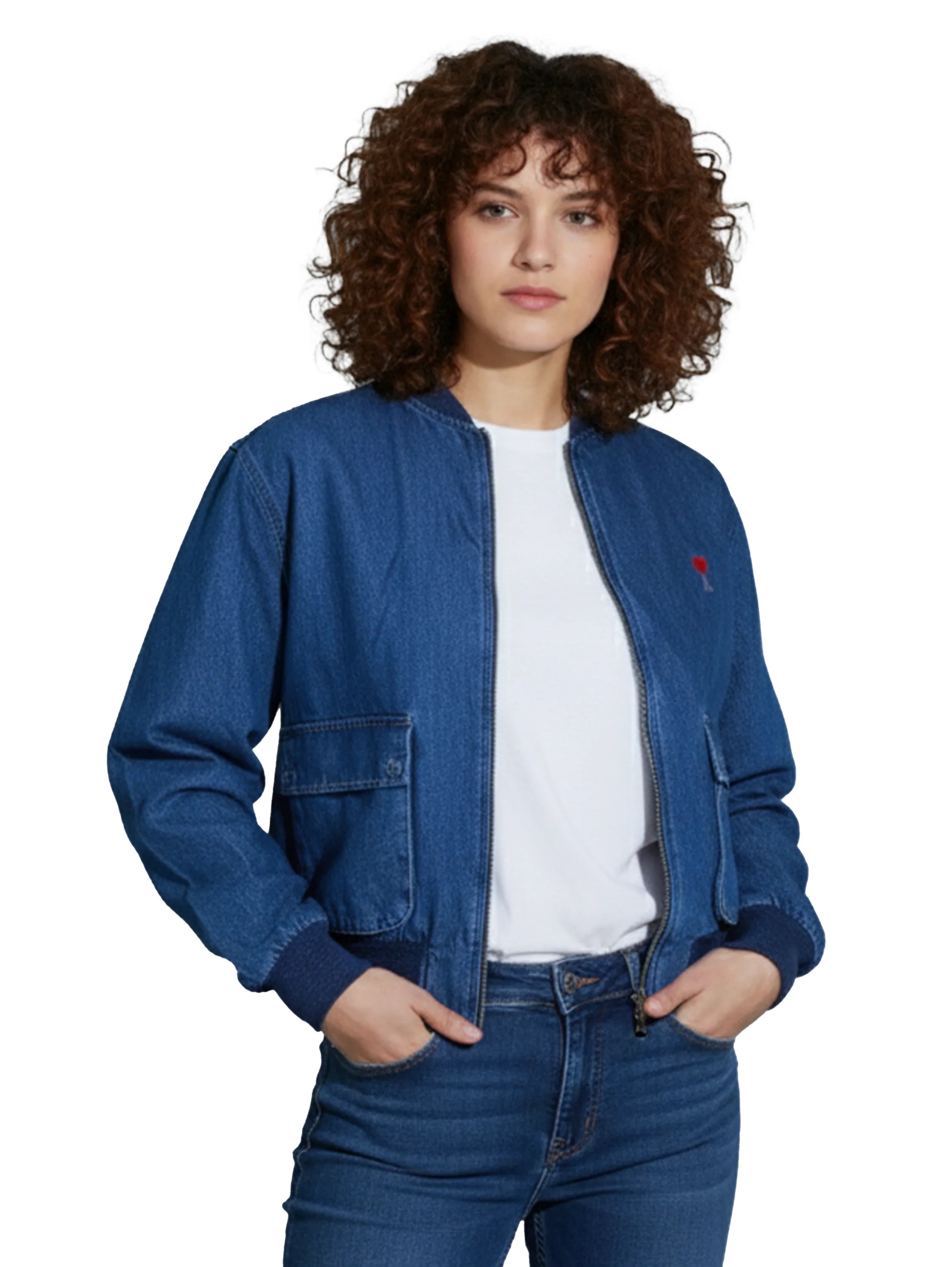 Casual Blue Denim Jacket With Zipper To Close