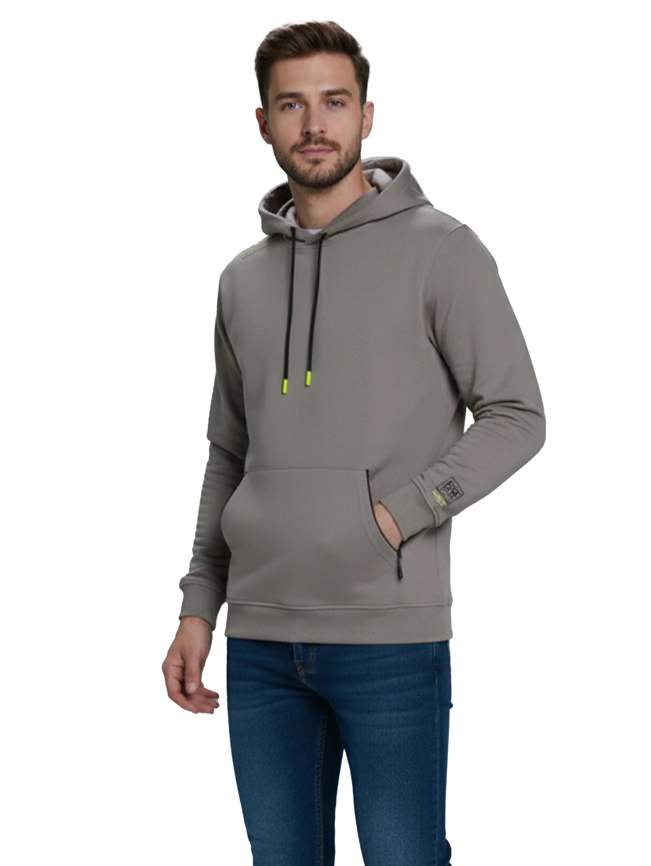 Long Sleeved Grey Hoodie With Kangaroo Zippered  Pocket