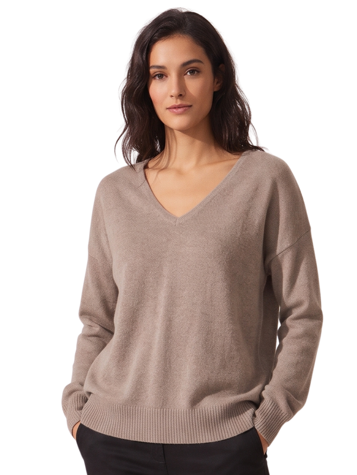 Beige V-Neckline Pullover