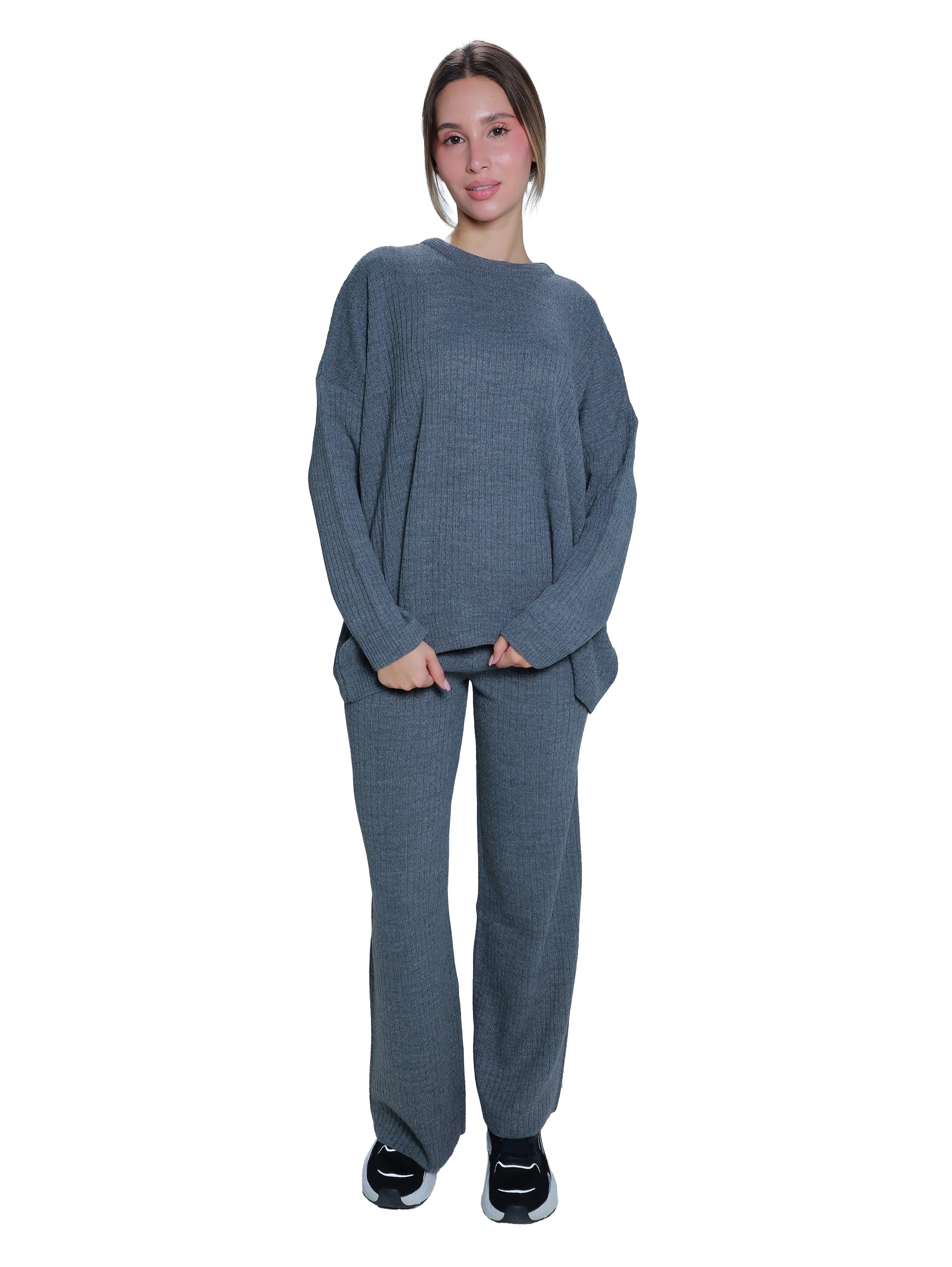 Ribbed Dark Grey Pant & Sweater Set