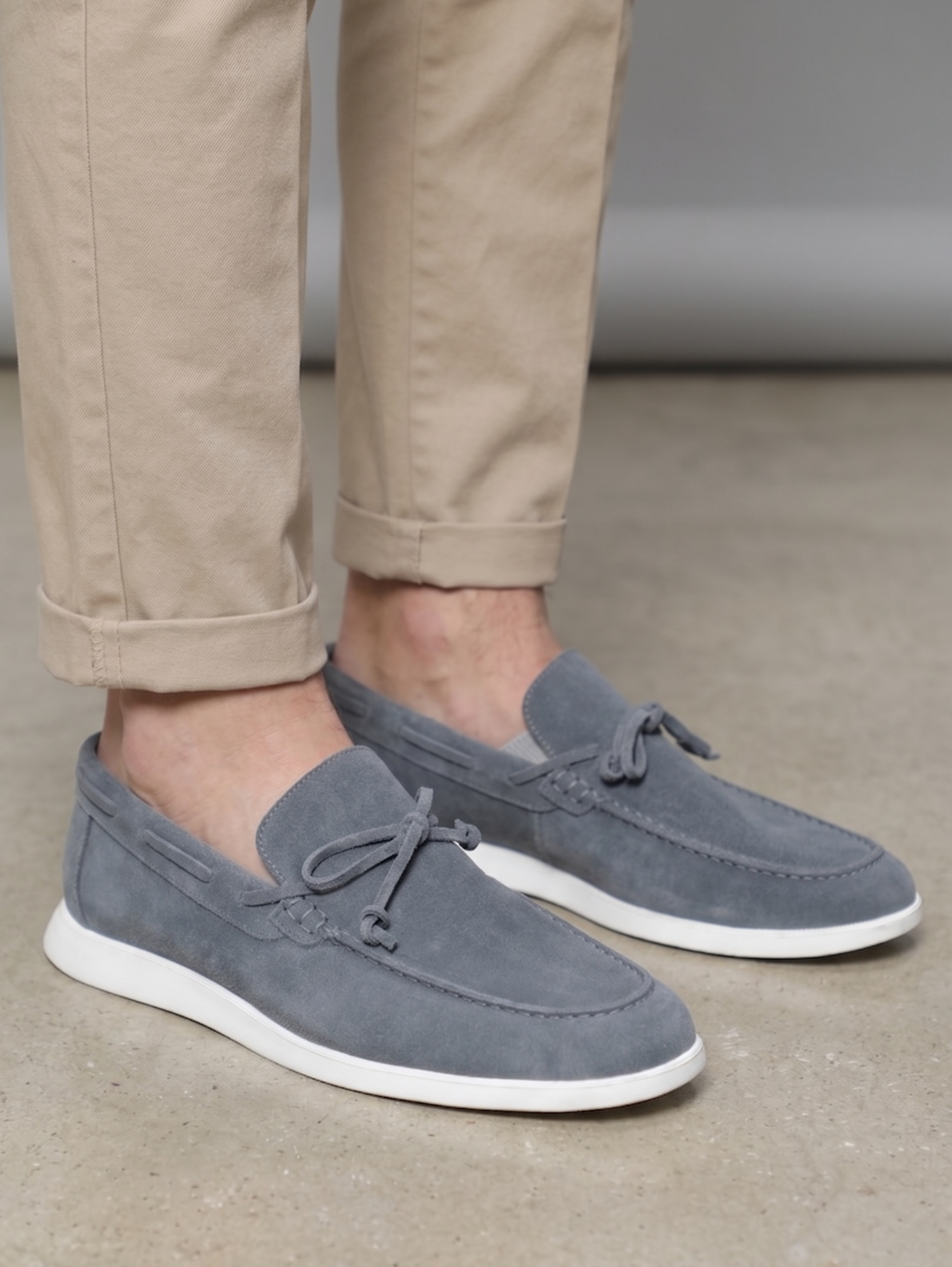 Grey Slip-On Loafer Casual Shoes With White Soles