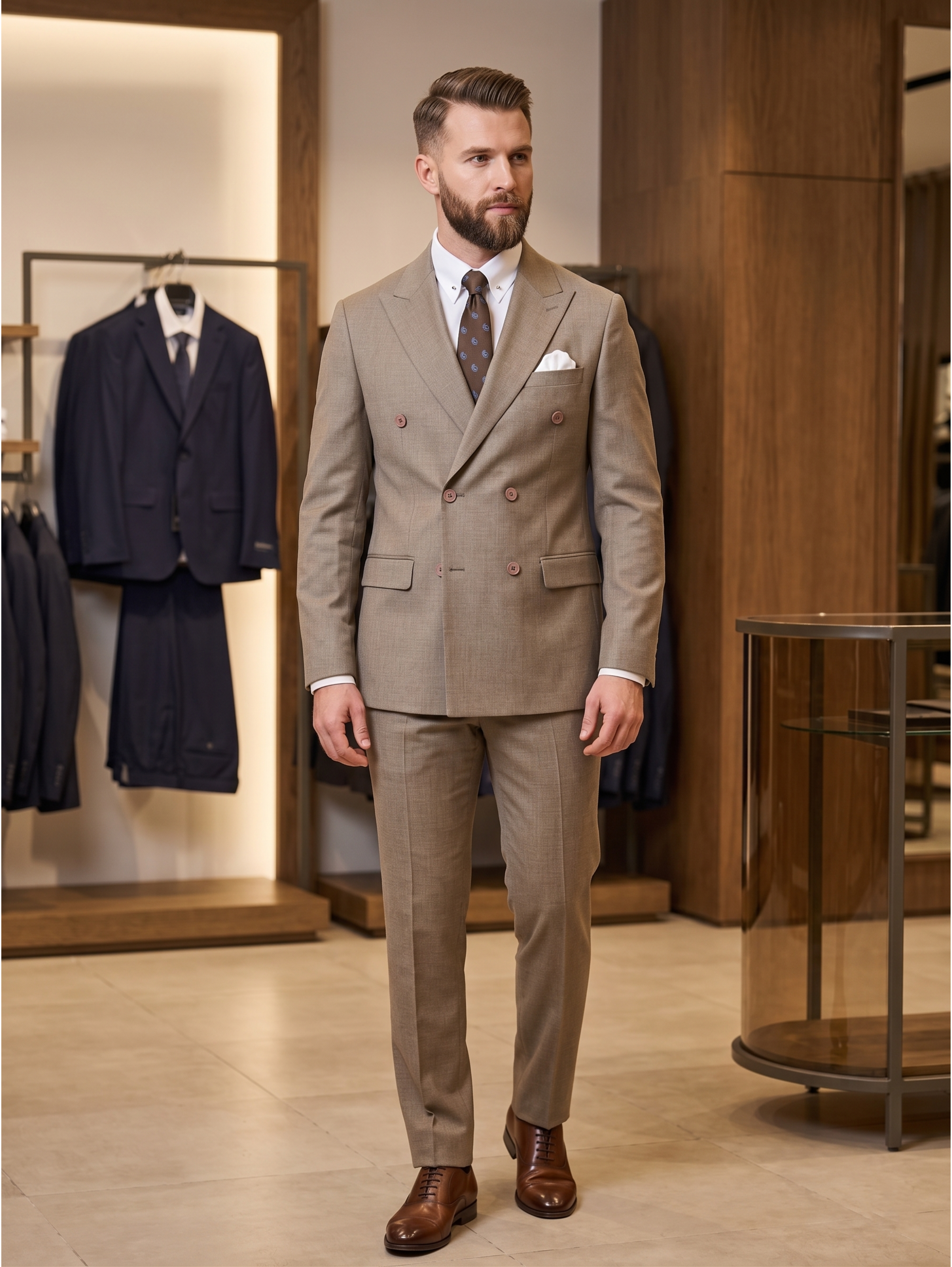 Classic Business Double-breasted Beige Suit