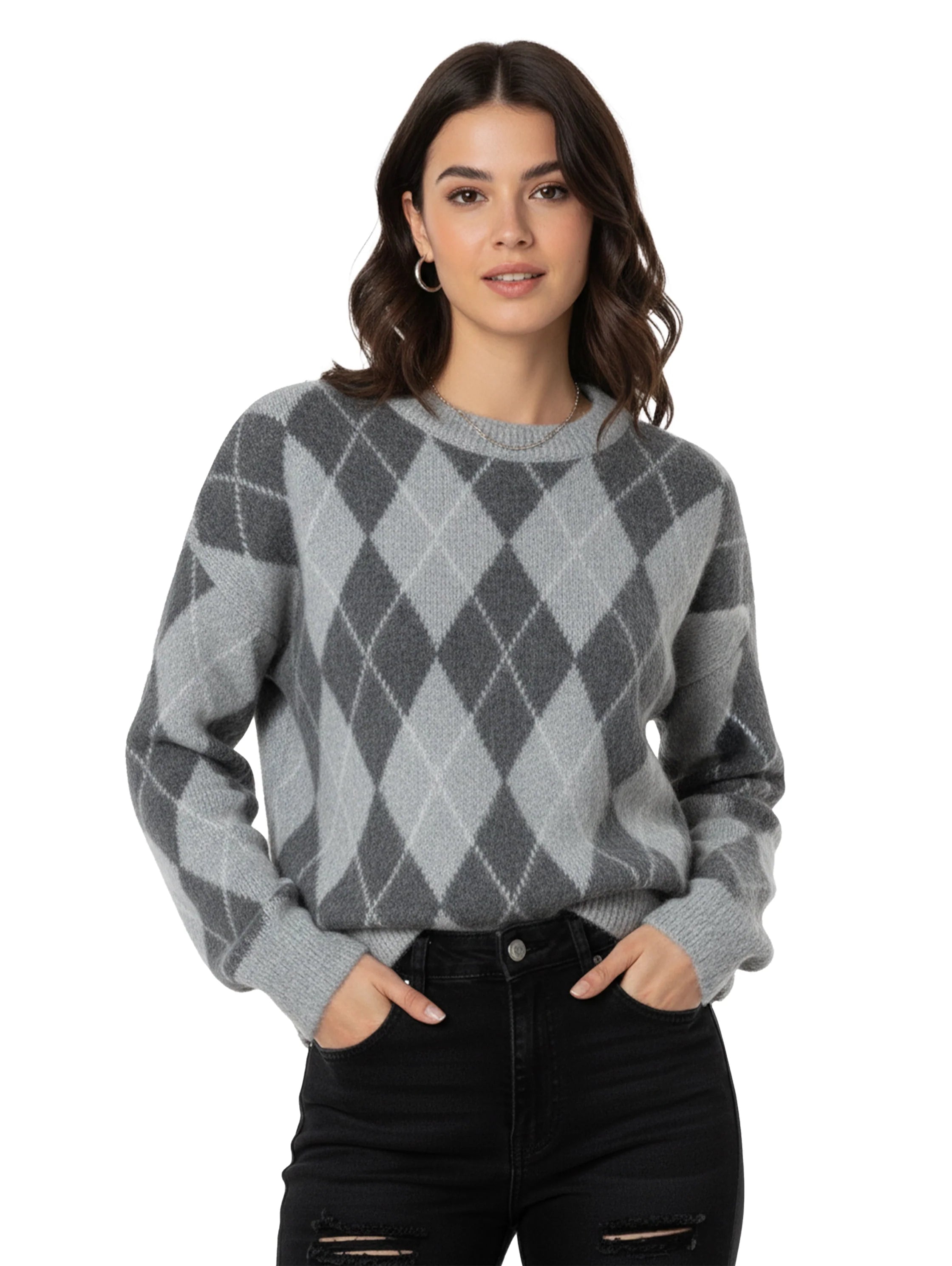 Argyle Pattern Grey Pullover