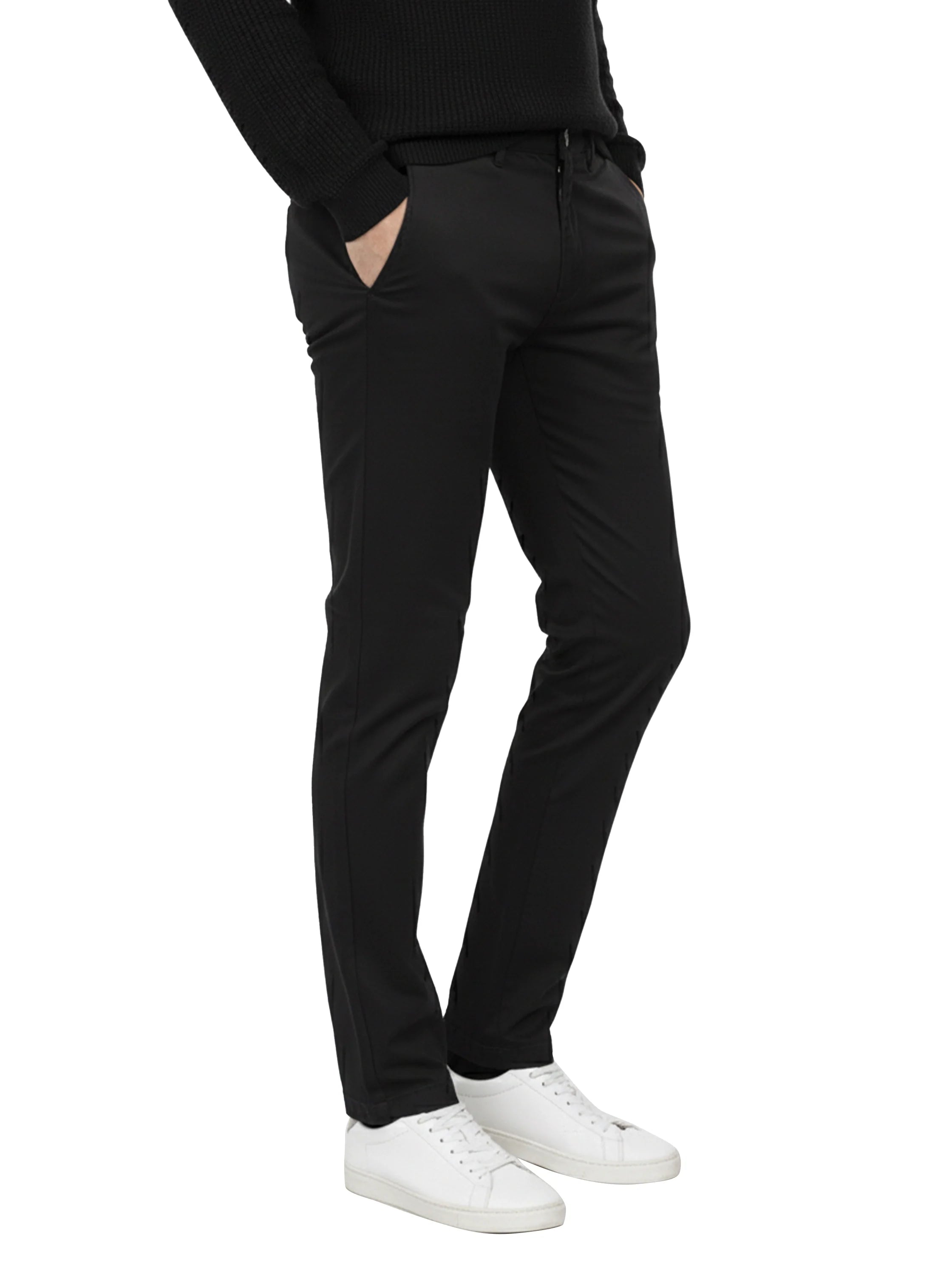 Black Casual Chino Pant with Zipper & Button to Close