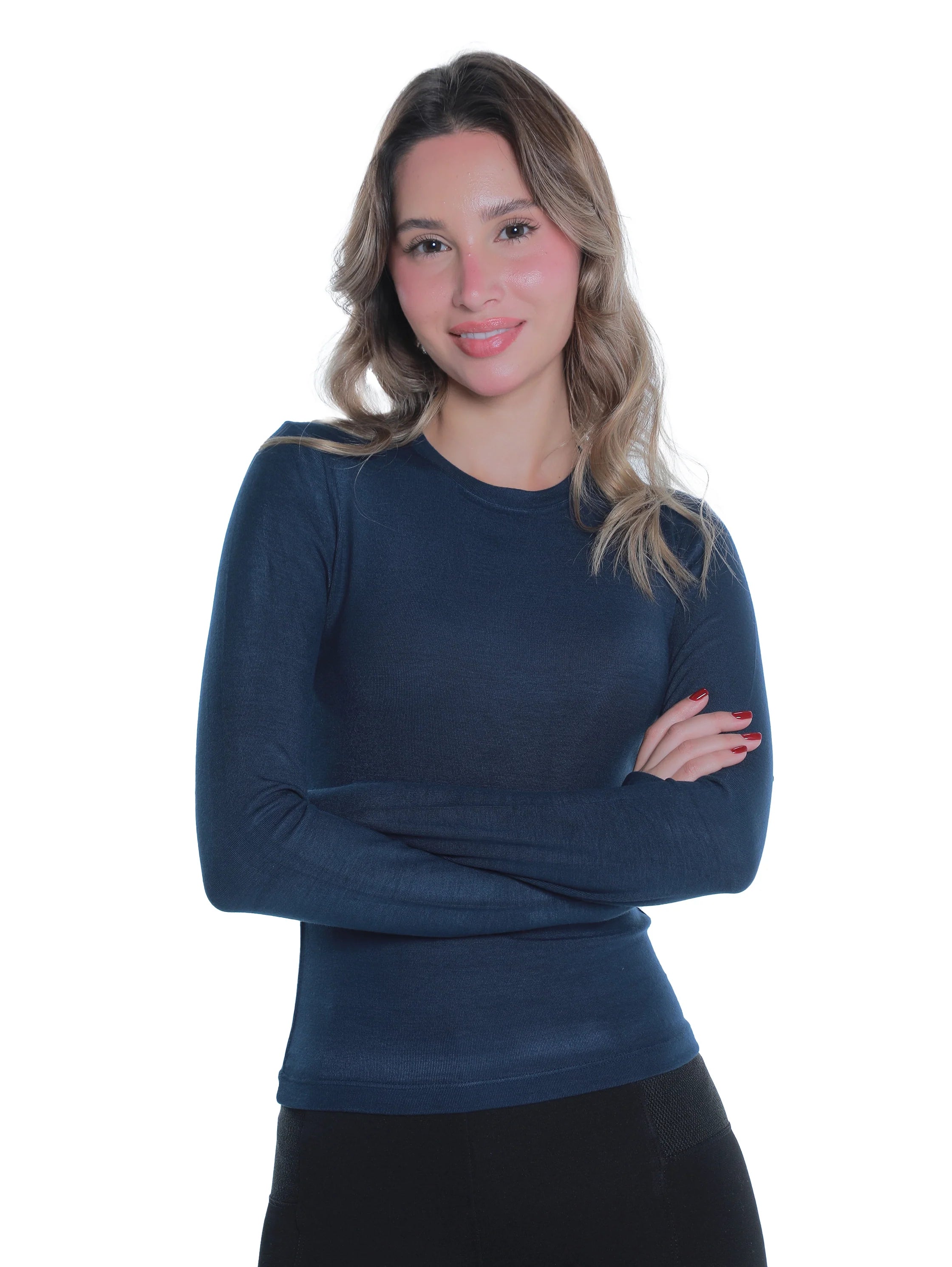 Cotton Navy Top With Open Attached Finger