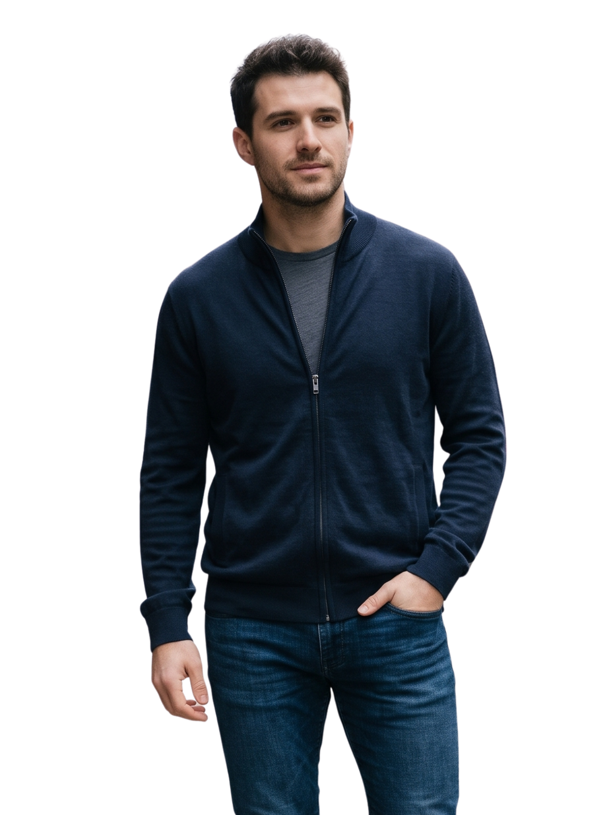 Navy Mock-Neckline Pullover