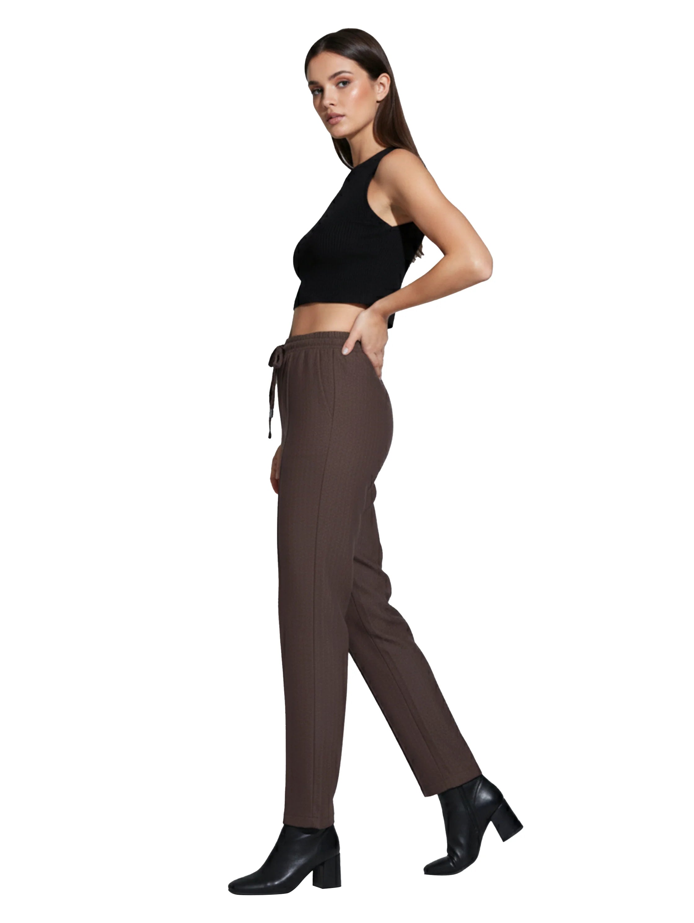Brown Classy Pant Elastic Waist