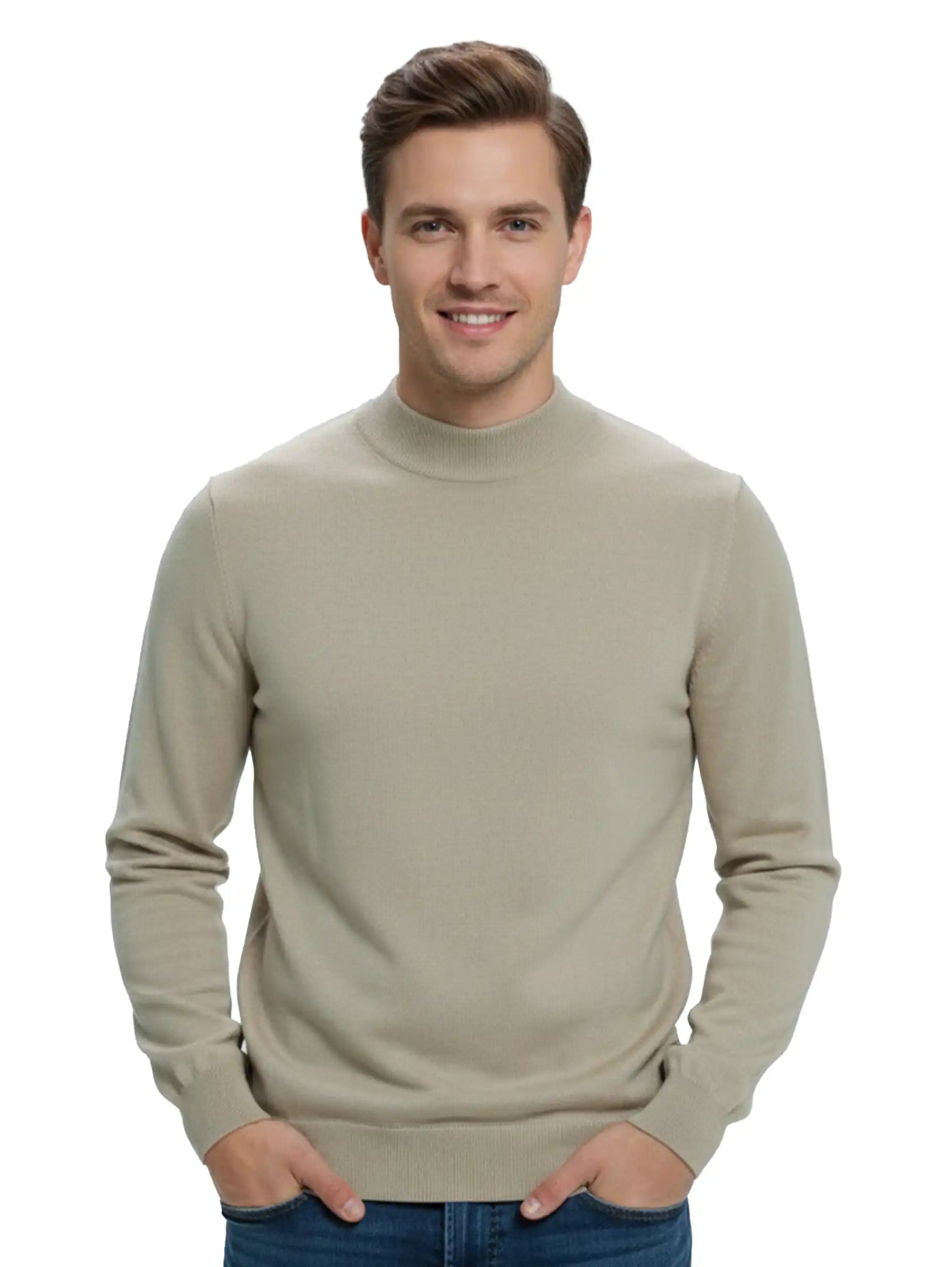 Stand Up Collar Knitwear Beige Pullover