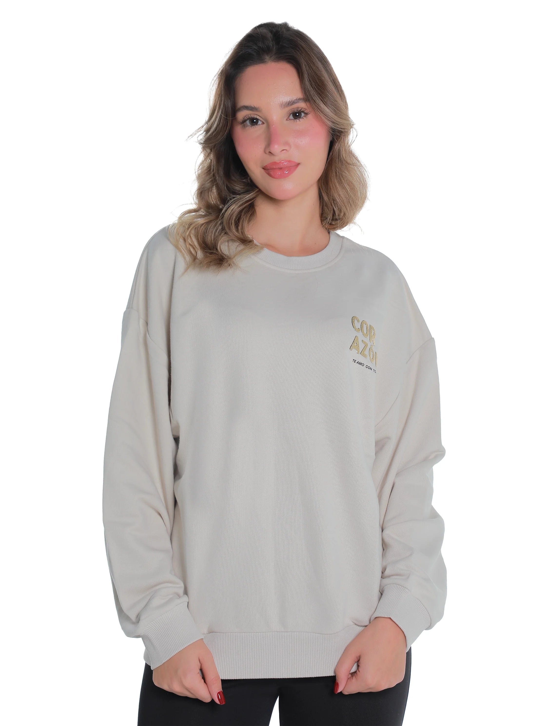 Beige Long Sleeved Sweater With Cozy Front Design