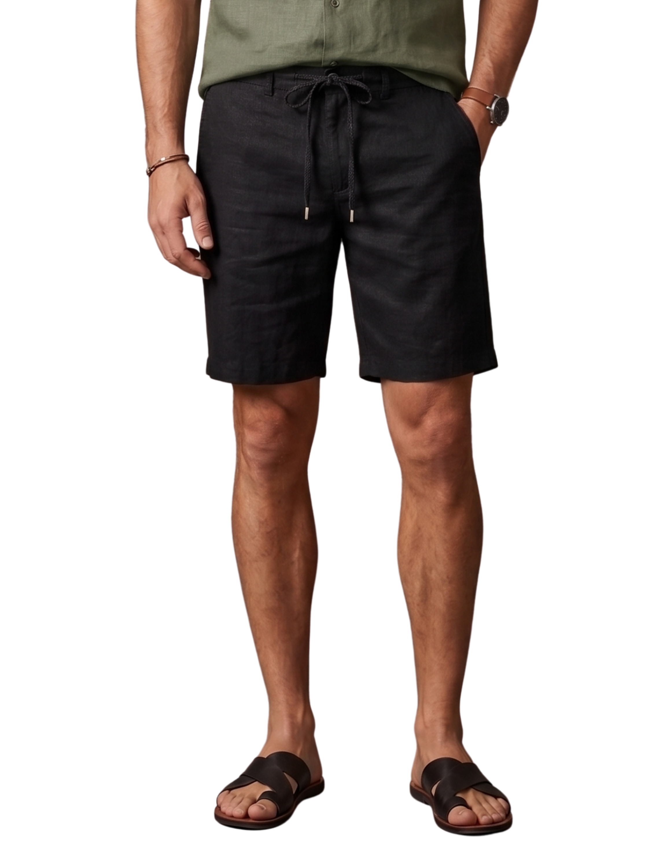 Black Linen Drawstring Shorts