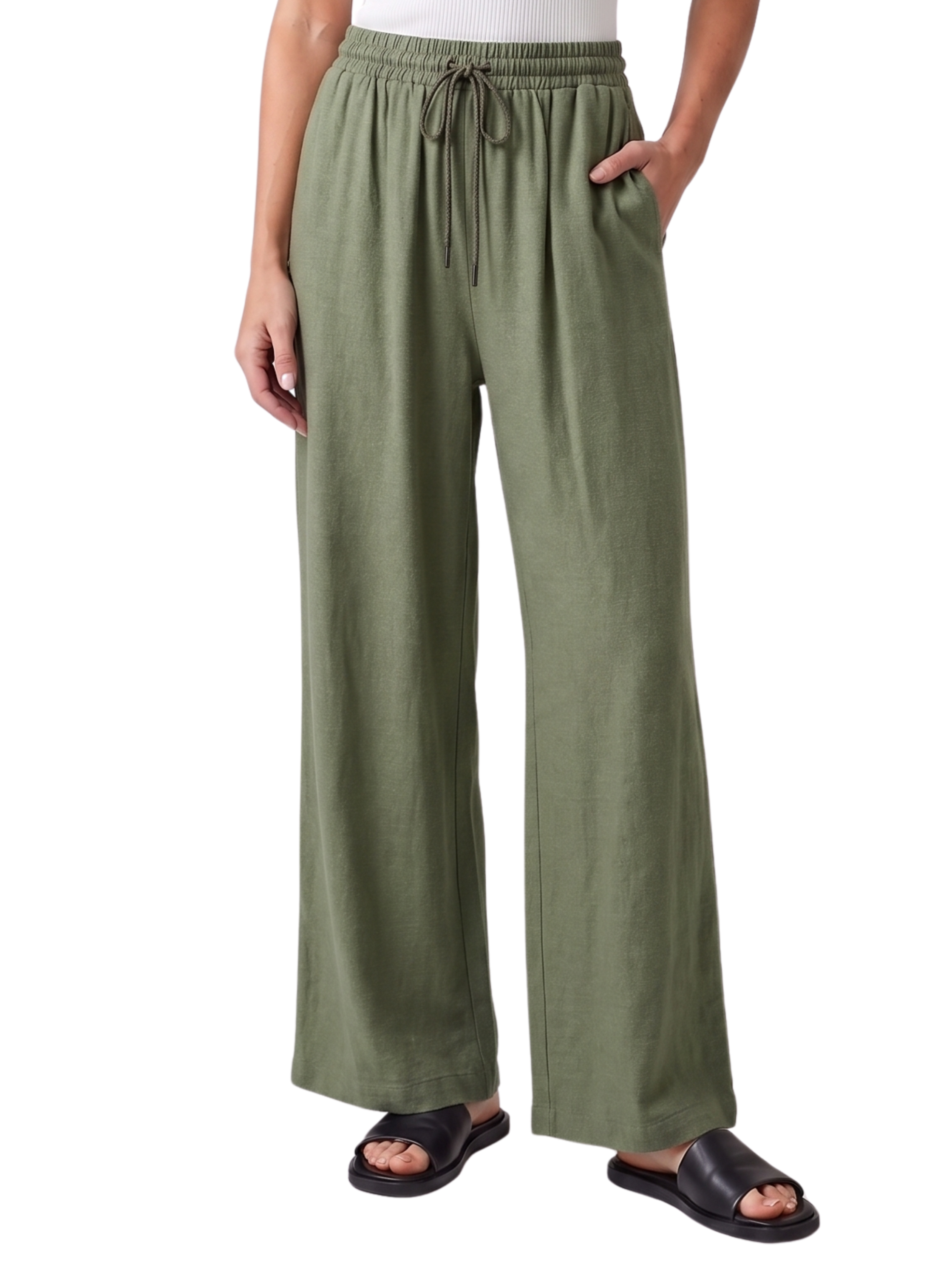 Mint Wide Leg Drawstring Linen Pants
