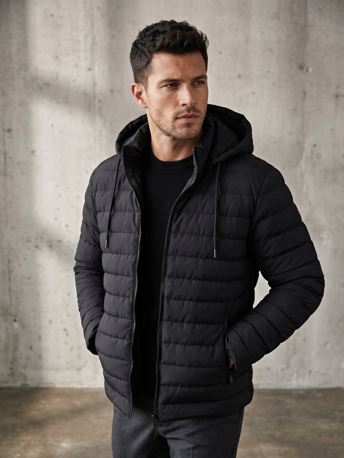 Black Hooded Puffer Jacket