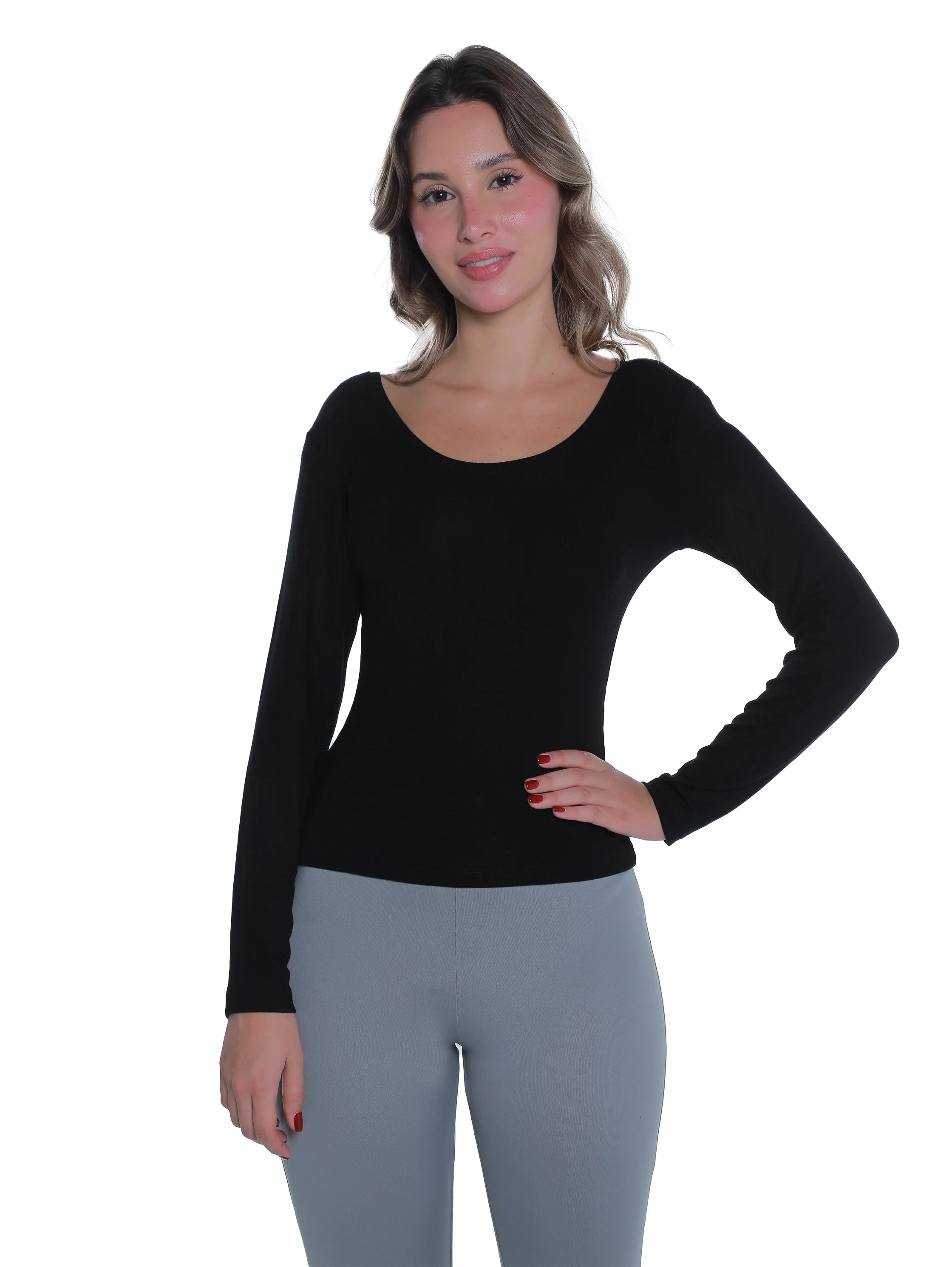 Black Top With Open Boat Neck