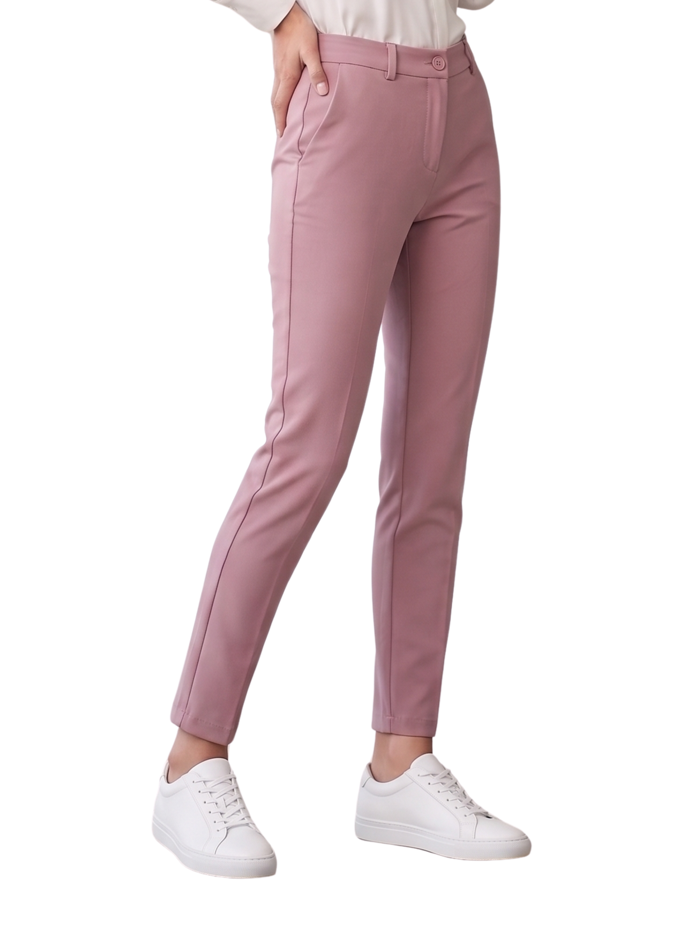 Classic Pink Lycra Stretch Slim Leg Tailored Pants
