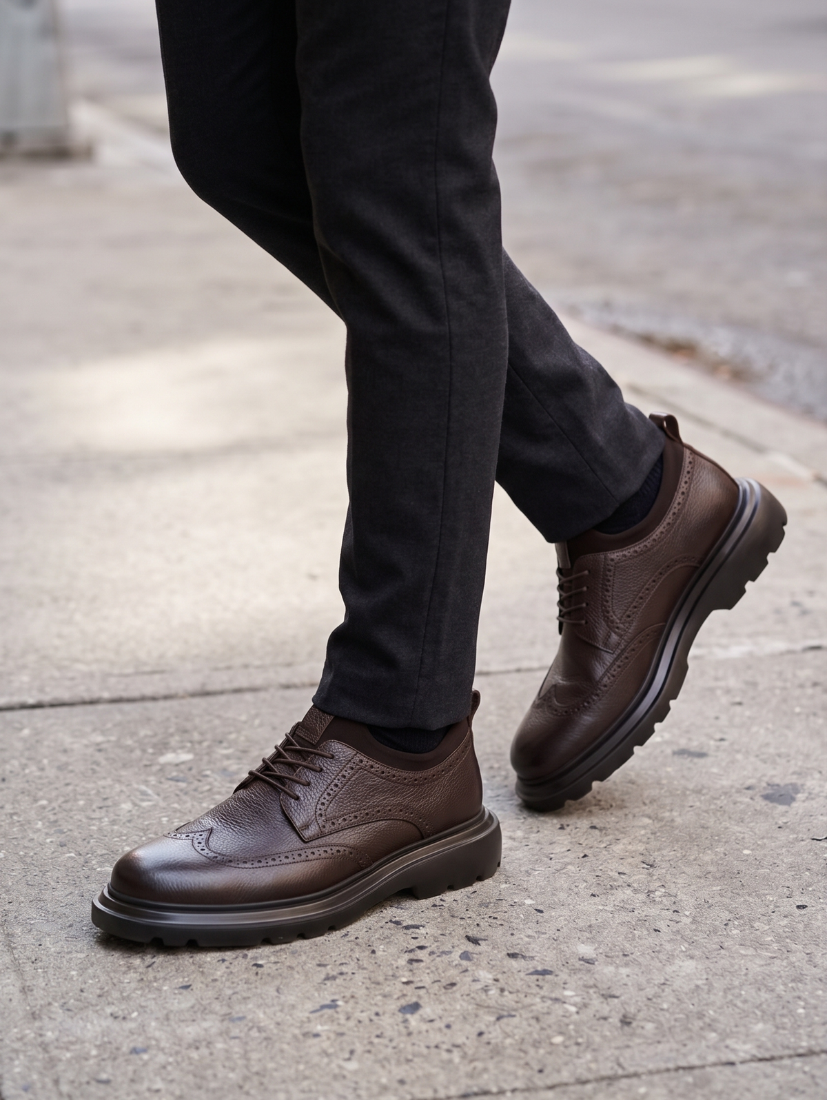 Brown Leather Shoes With A Modern Lug Sole