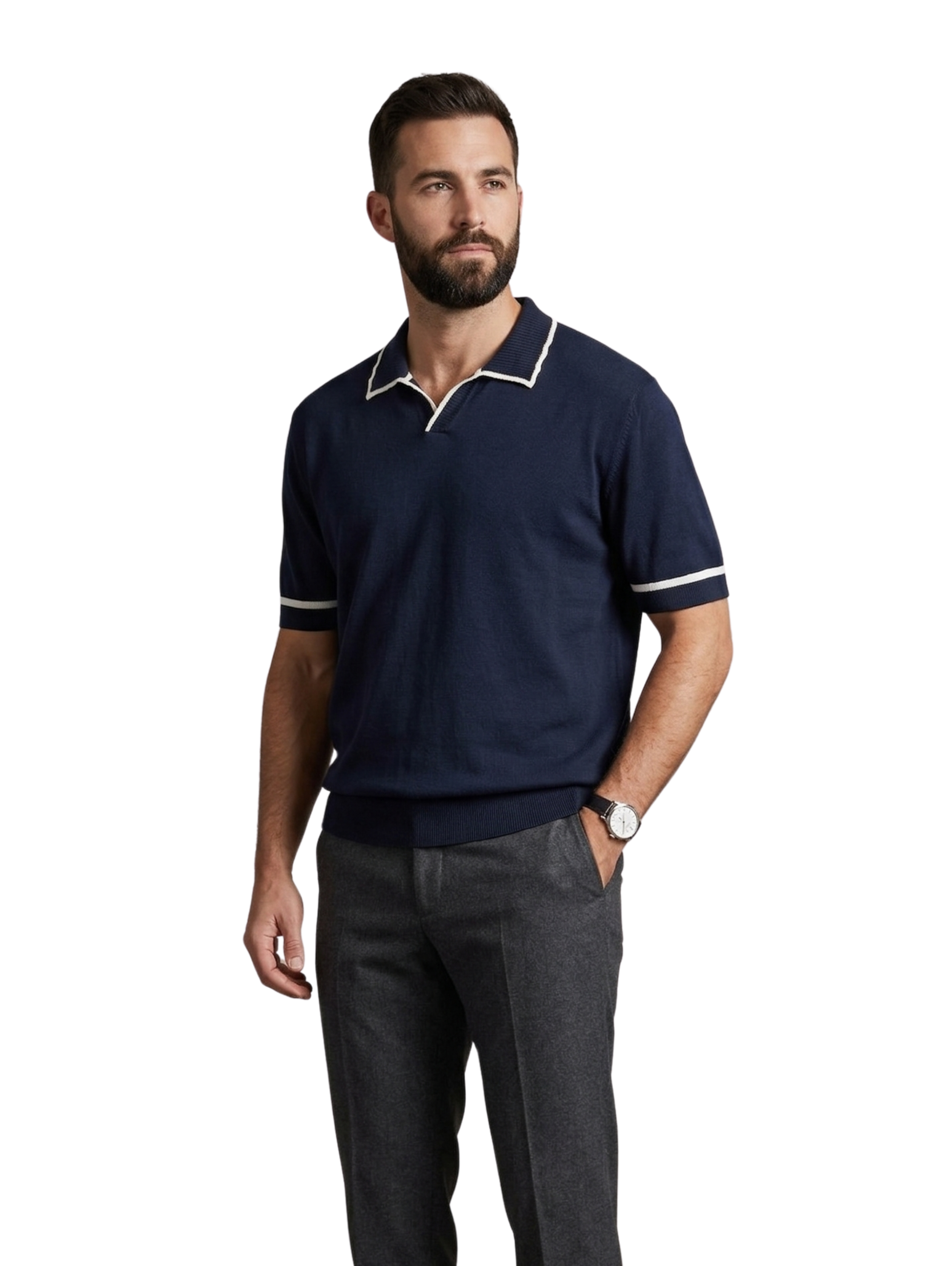 Navy Cotton Short Sleeve With Collar