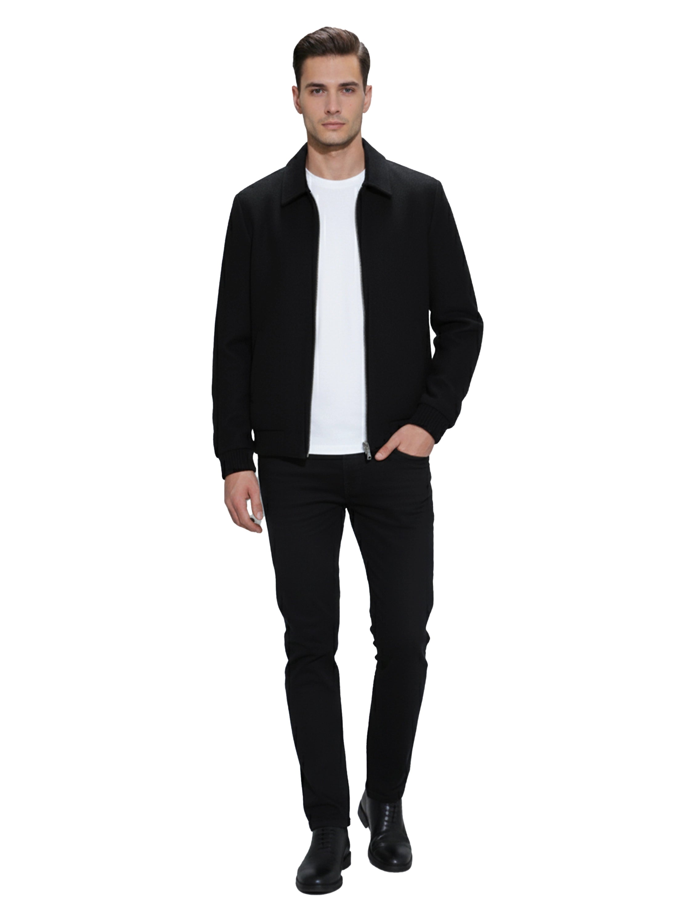 Black Zippered Jacket With Collar