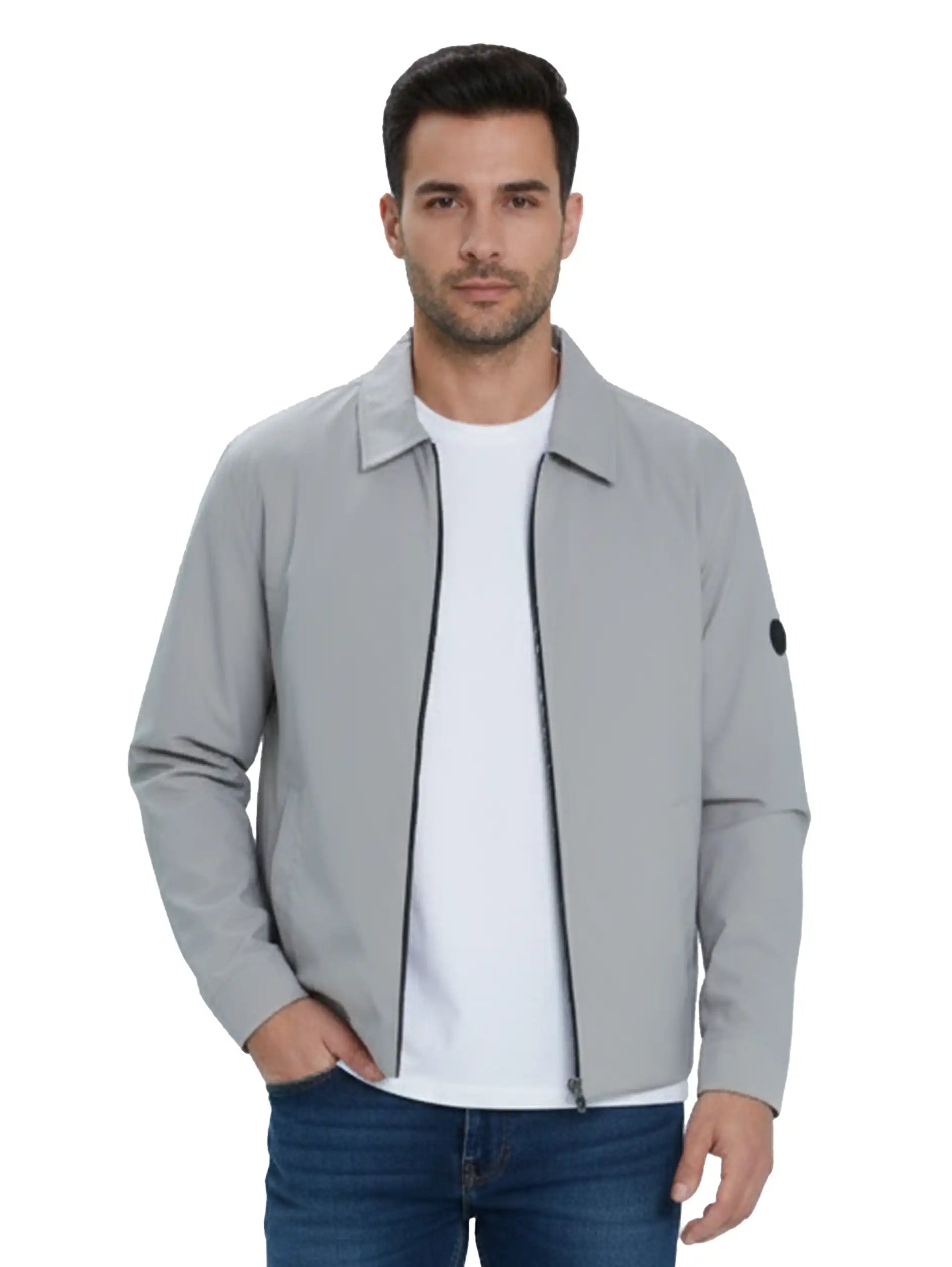 Grey Casual Zippered Jacket With Collar