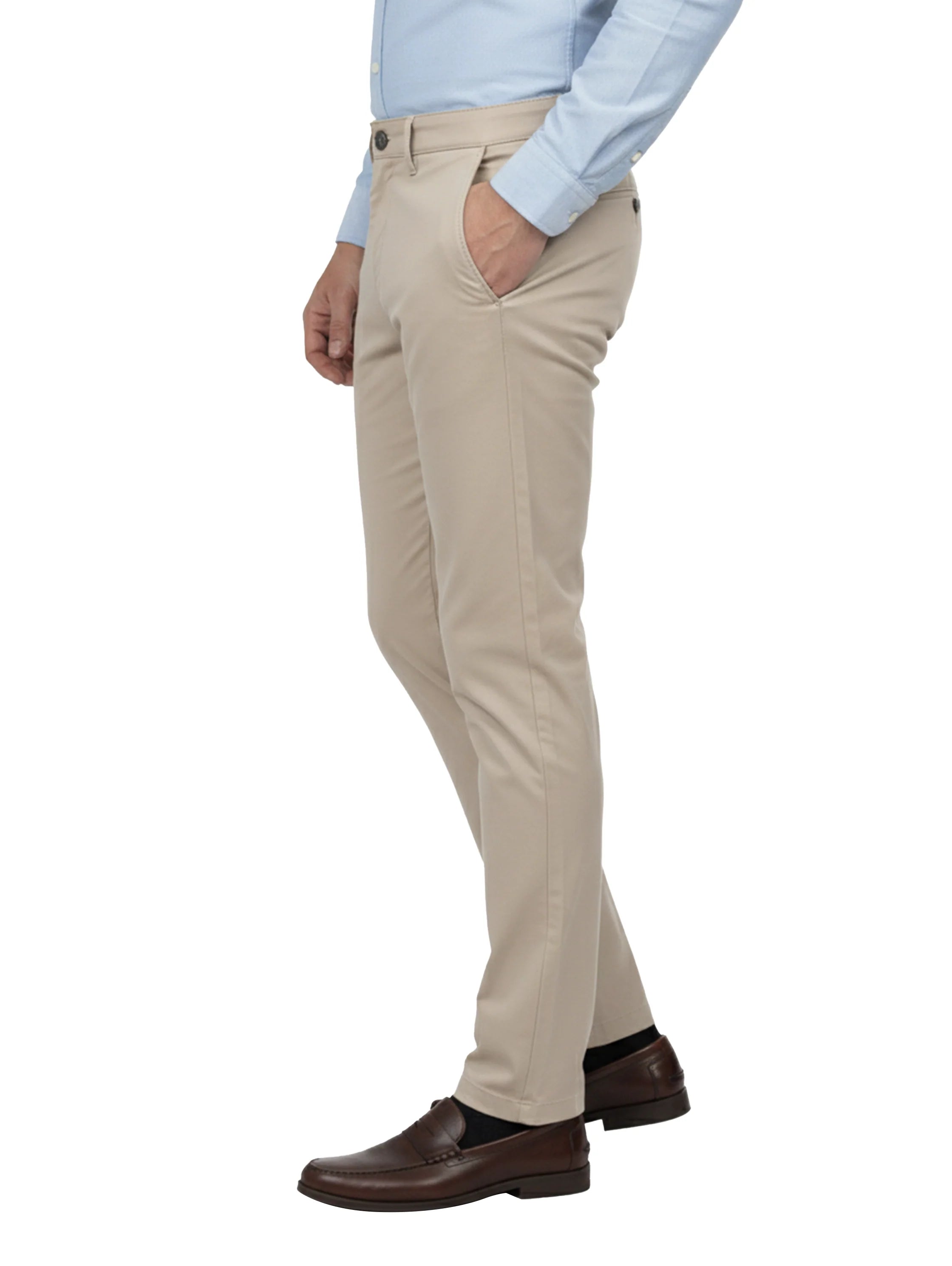 Beige Casual Chino Pant with Zipper & Button to Close
