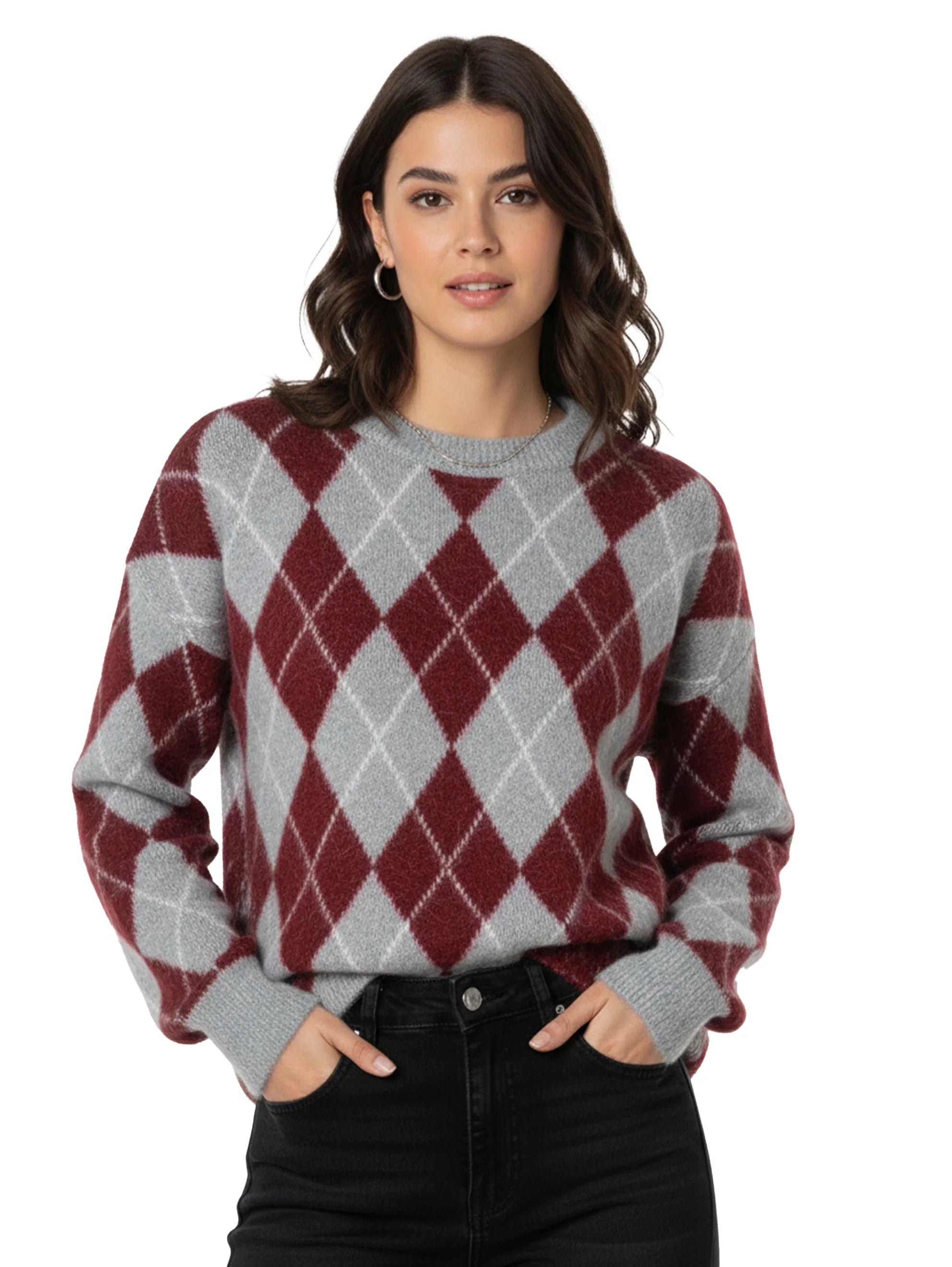 Argyle Pattern Bordo Pullover