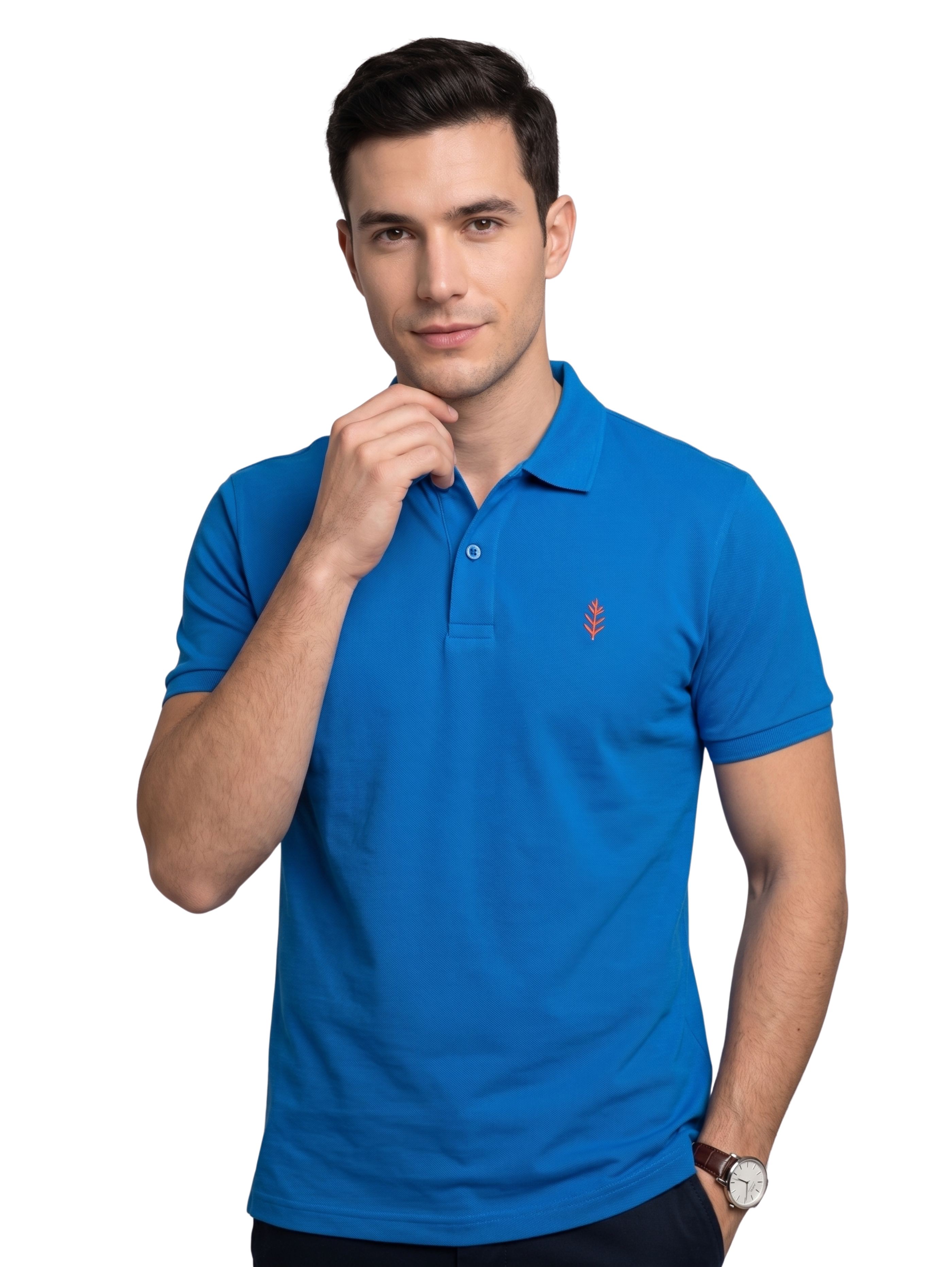 Blue Short Sleeved Polo With Two Button To Close