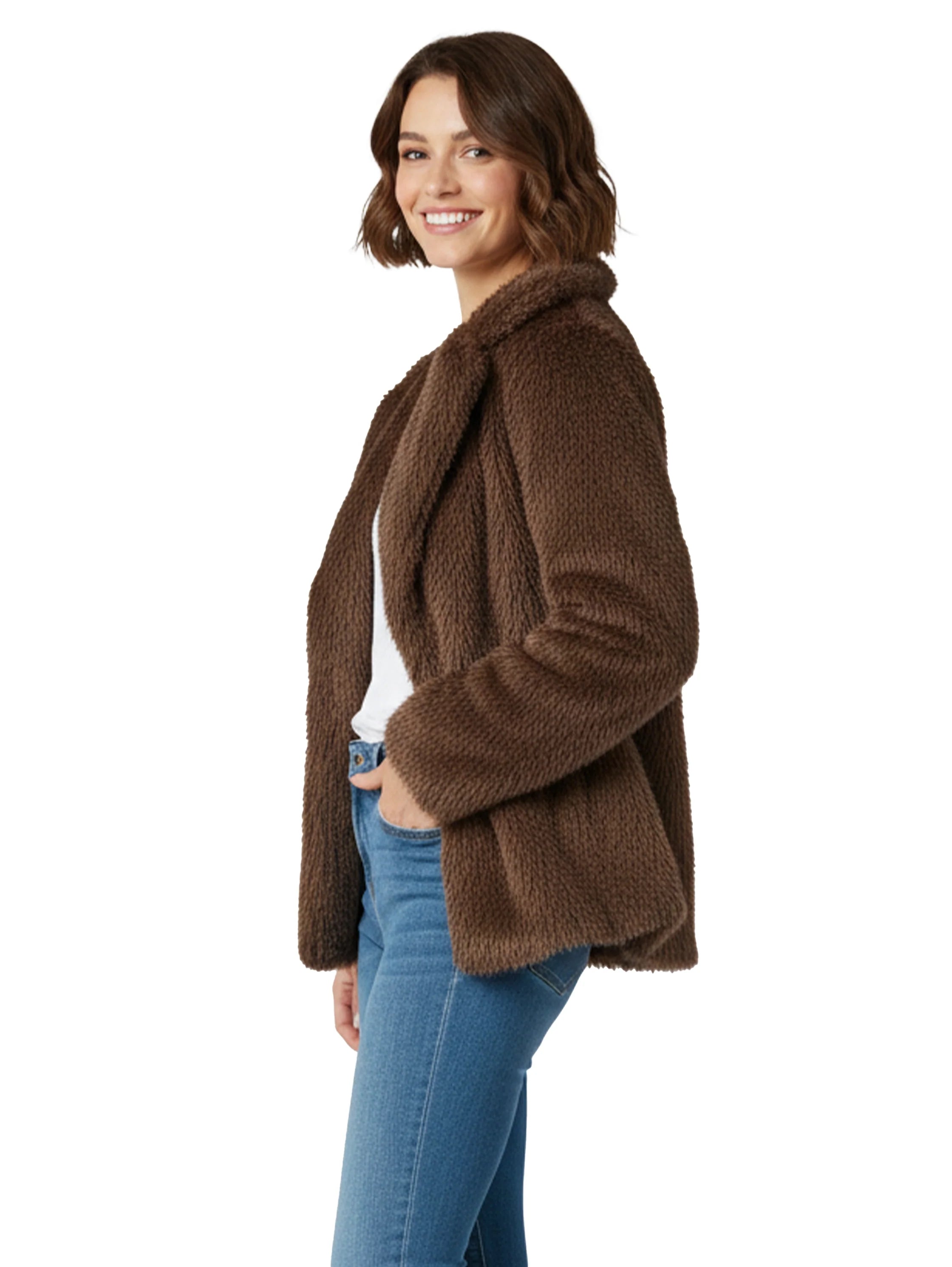 Brown Fure Coat With Side Pockets