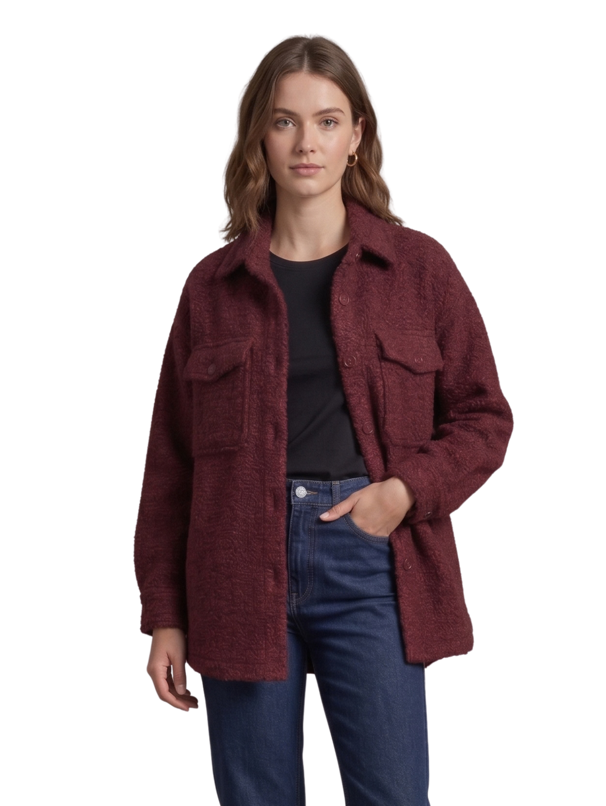 Wine Long Sleeved Shirt Jacket