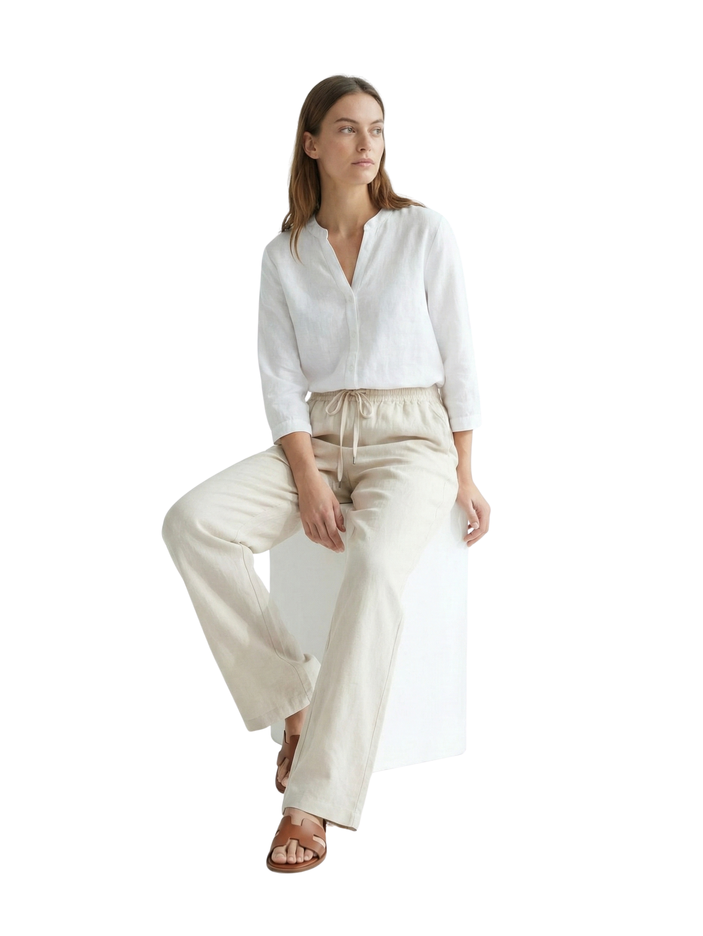 Beige Loose Fit Pant With Elastic Waist