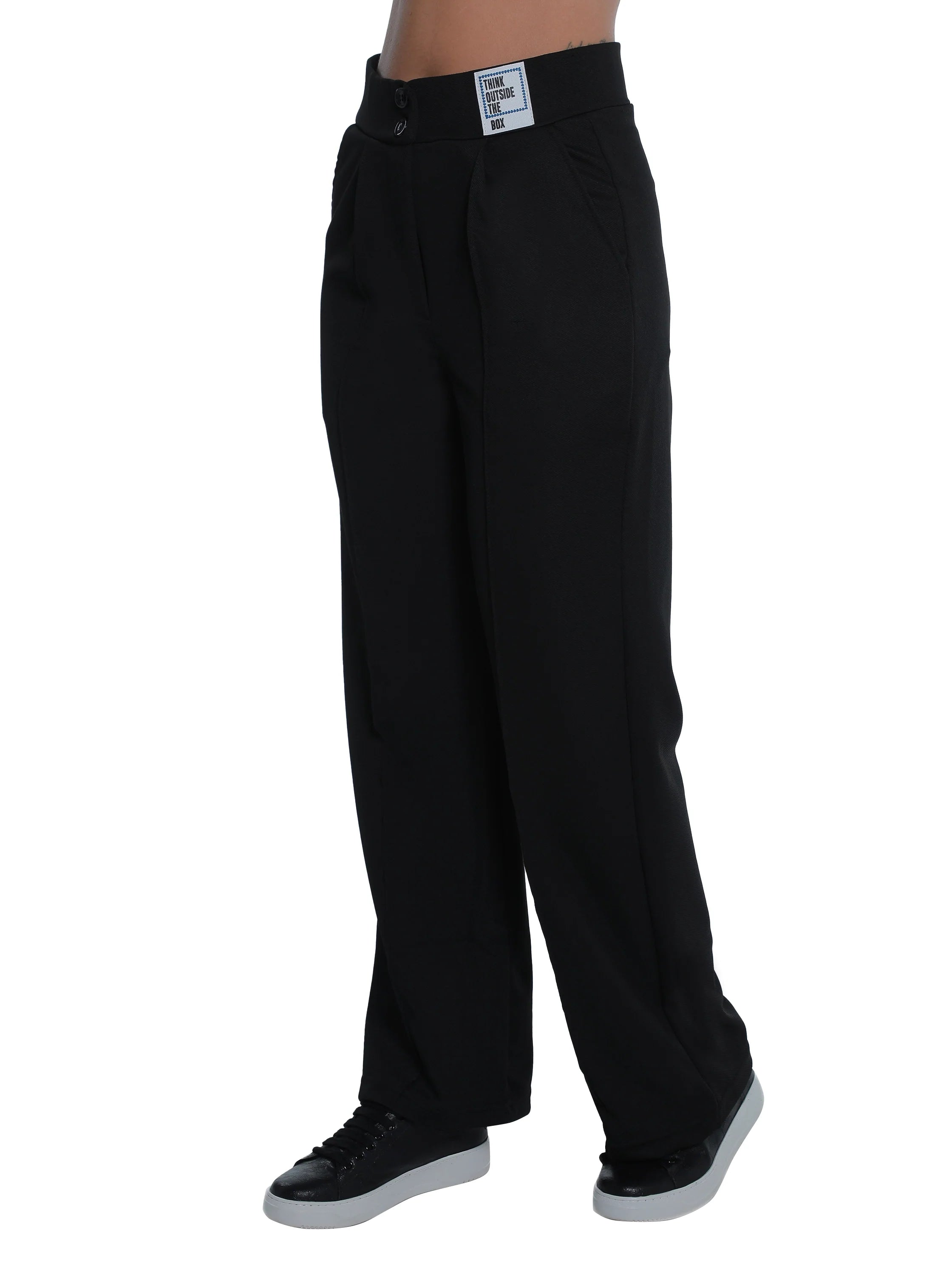 Black Loose Fit Pant With Button To Close