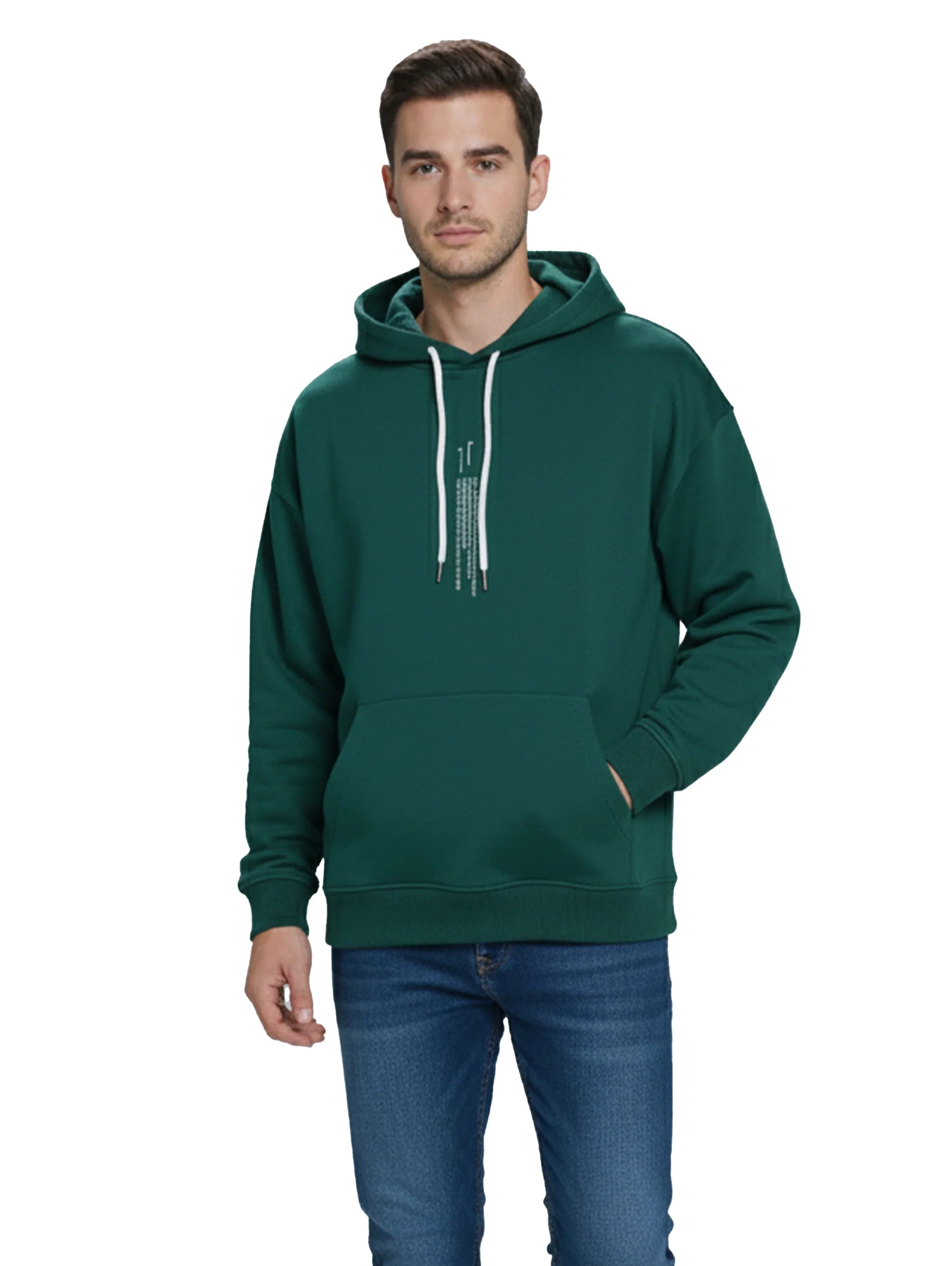 Green Cotton Hoodie With Adjustable Drawstring
