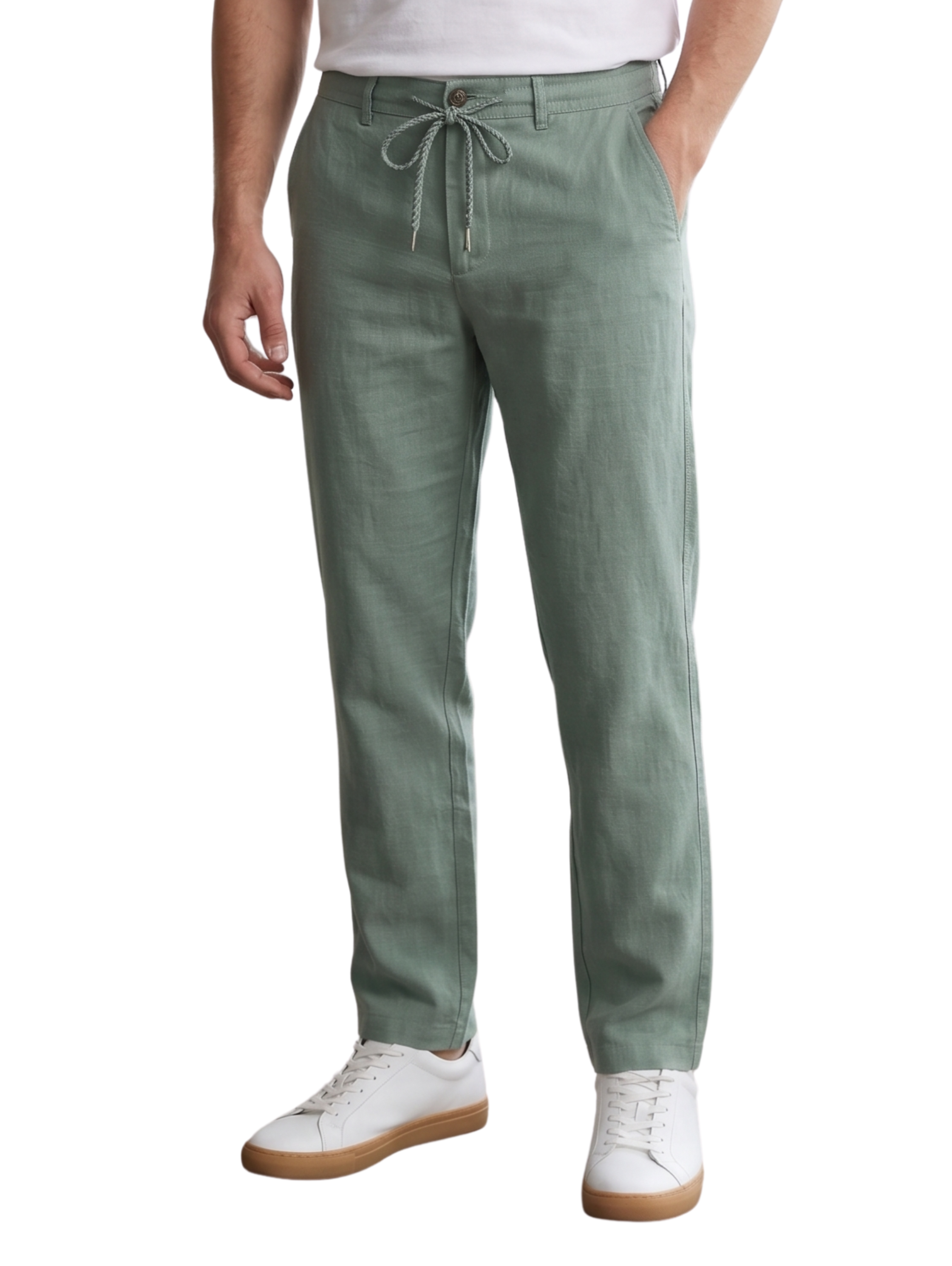 Casual Summer Khaki Linen Drawstring Pants