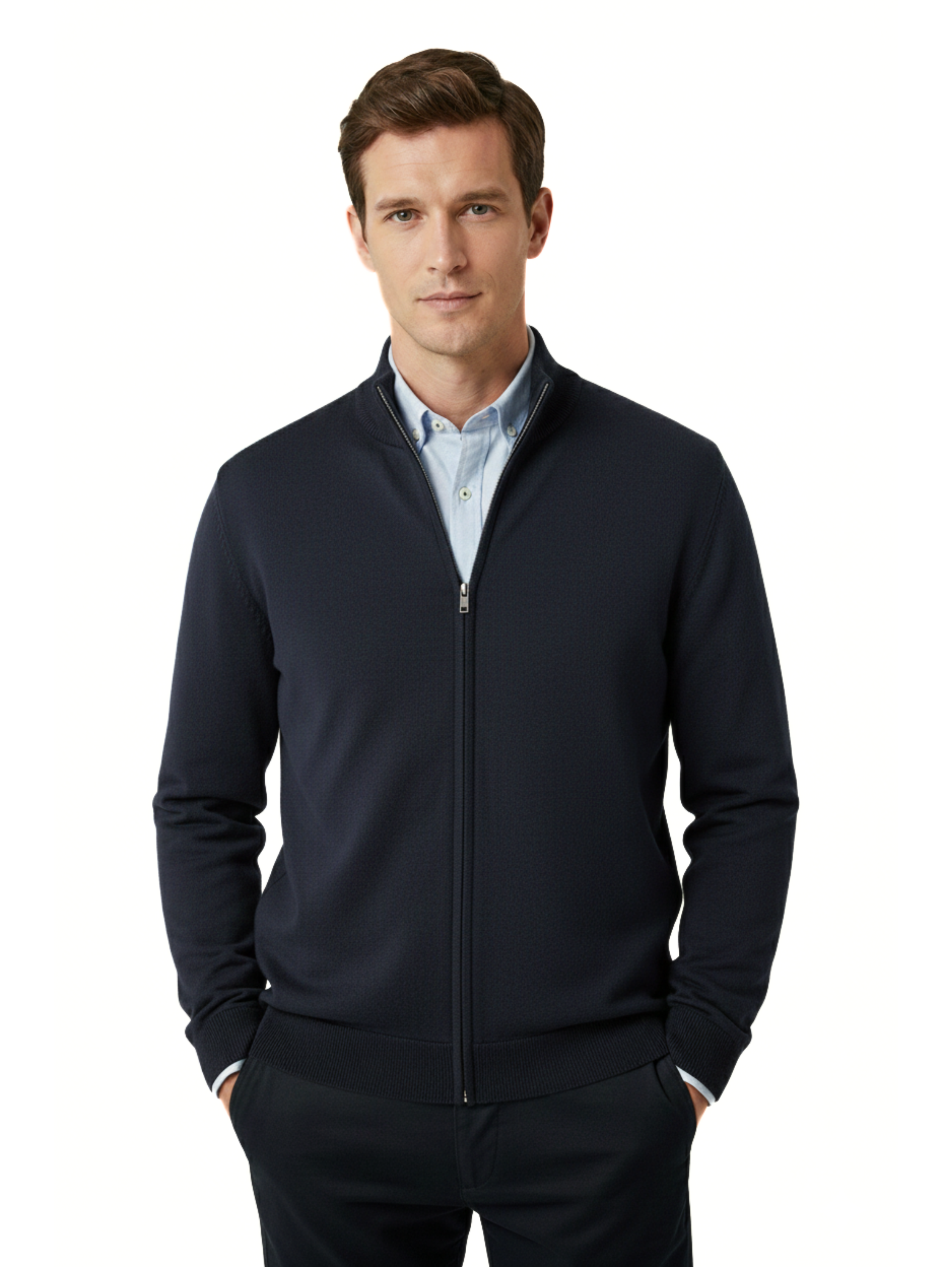 Knitwear Navy Full Zipper Pullover