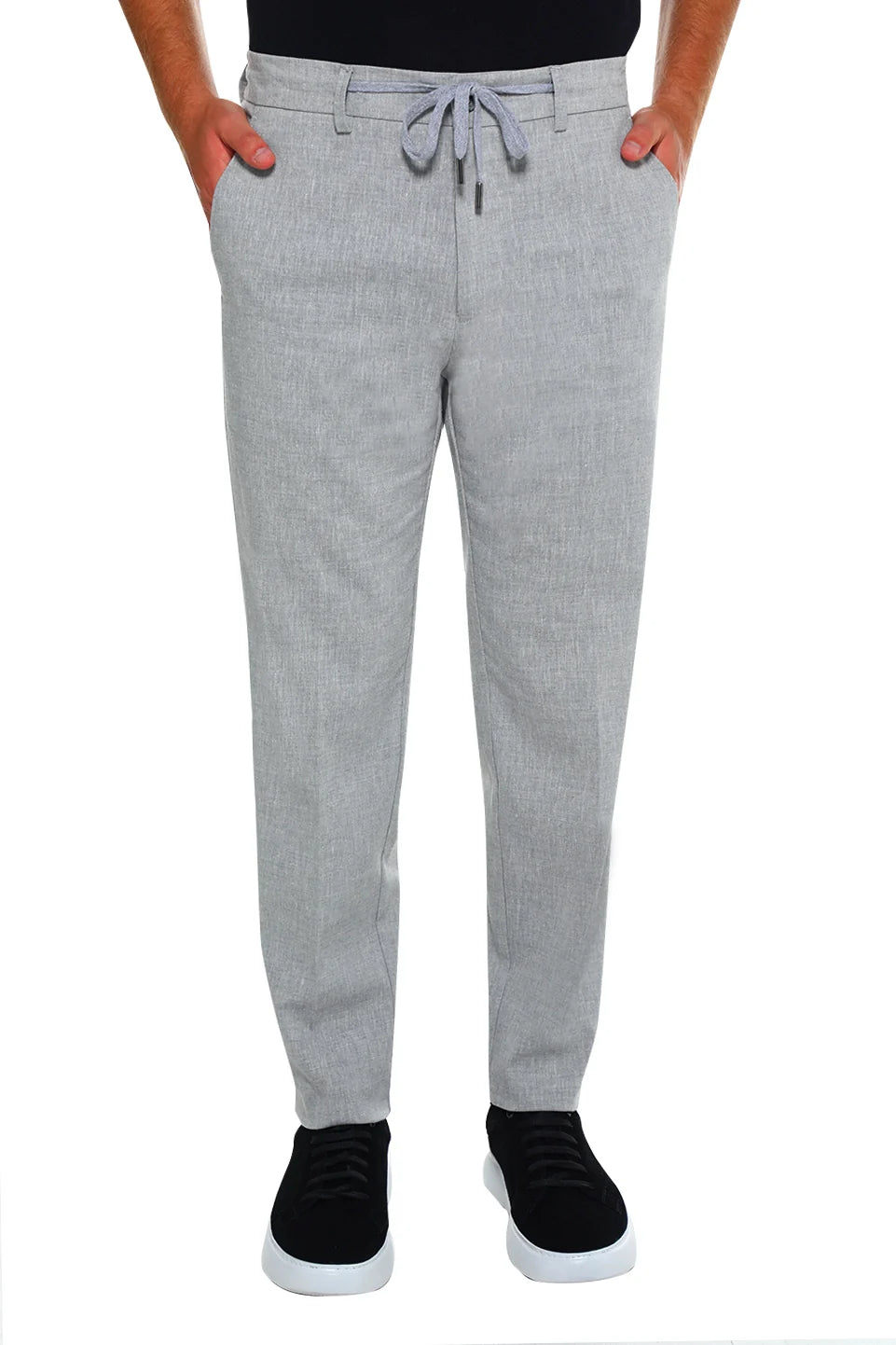 Casual Grey Linen Pant With Slanted Side Pockets