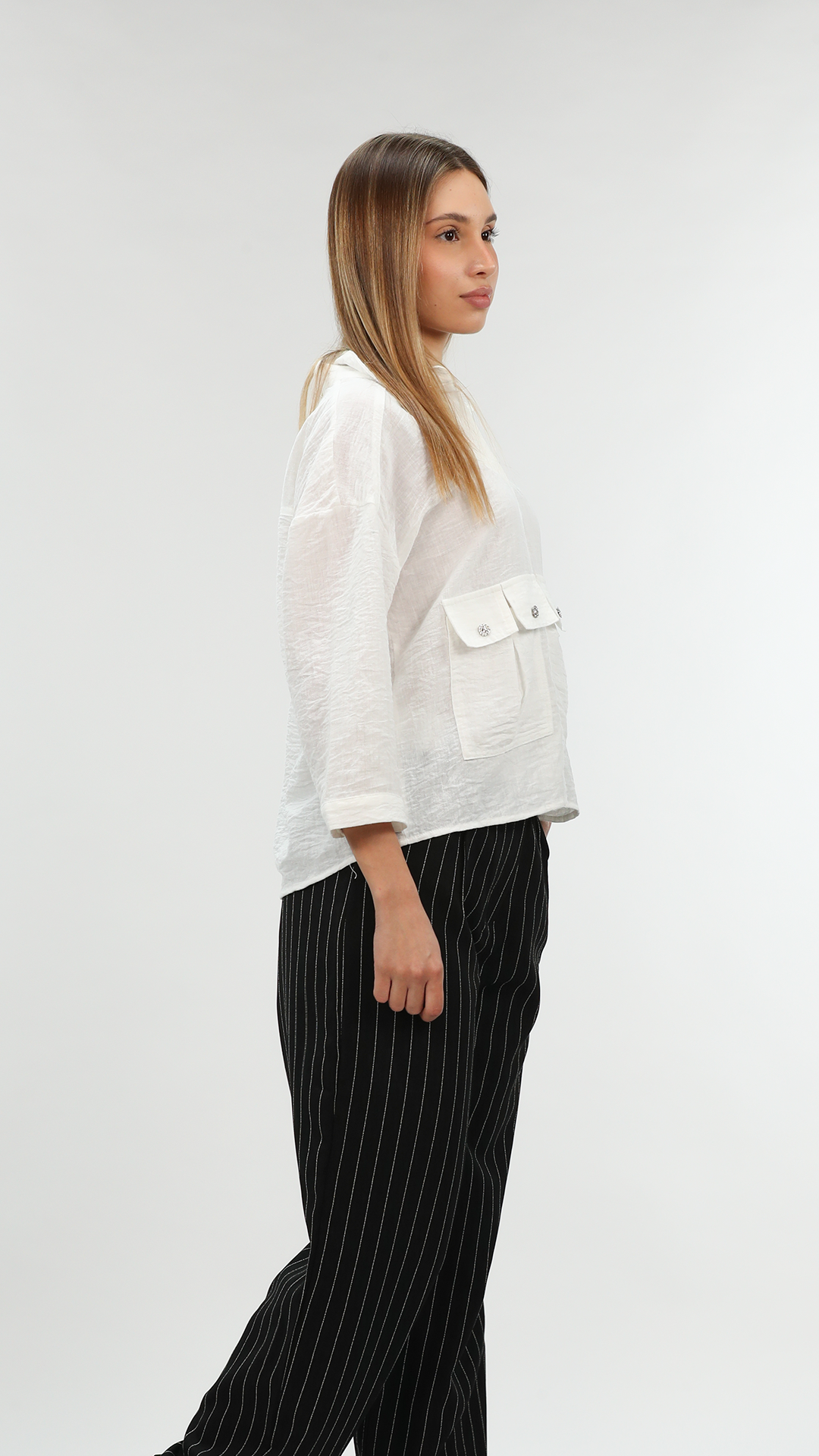 Long Sleeved White Shirt With Chest Pockets