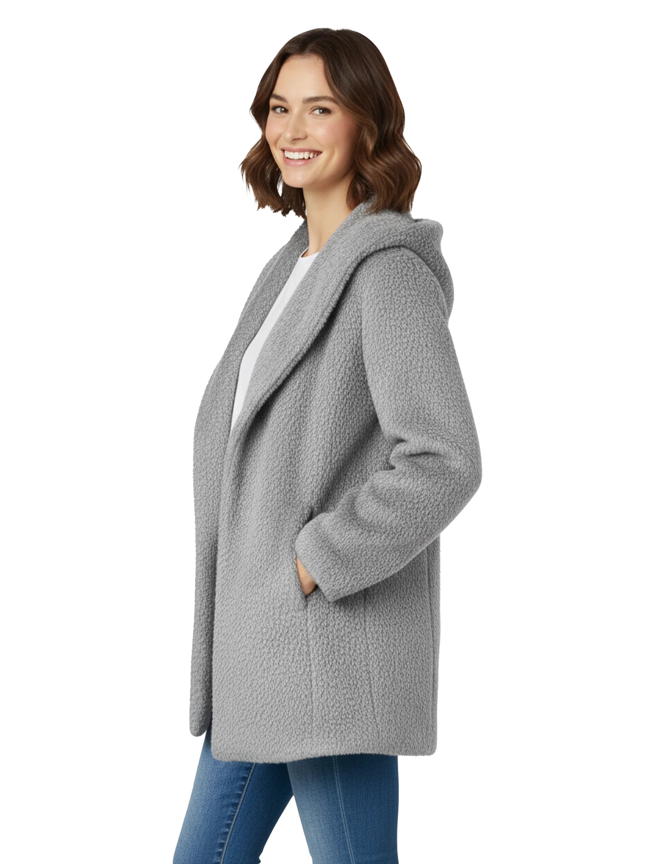 Grey Fure Coat With Side Pockets