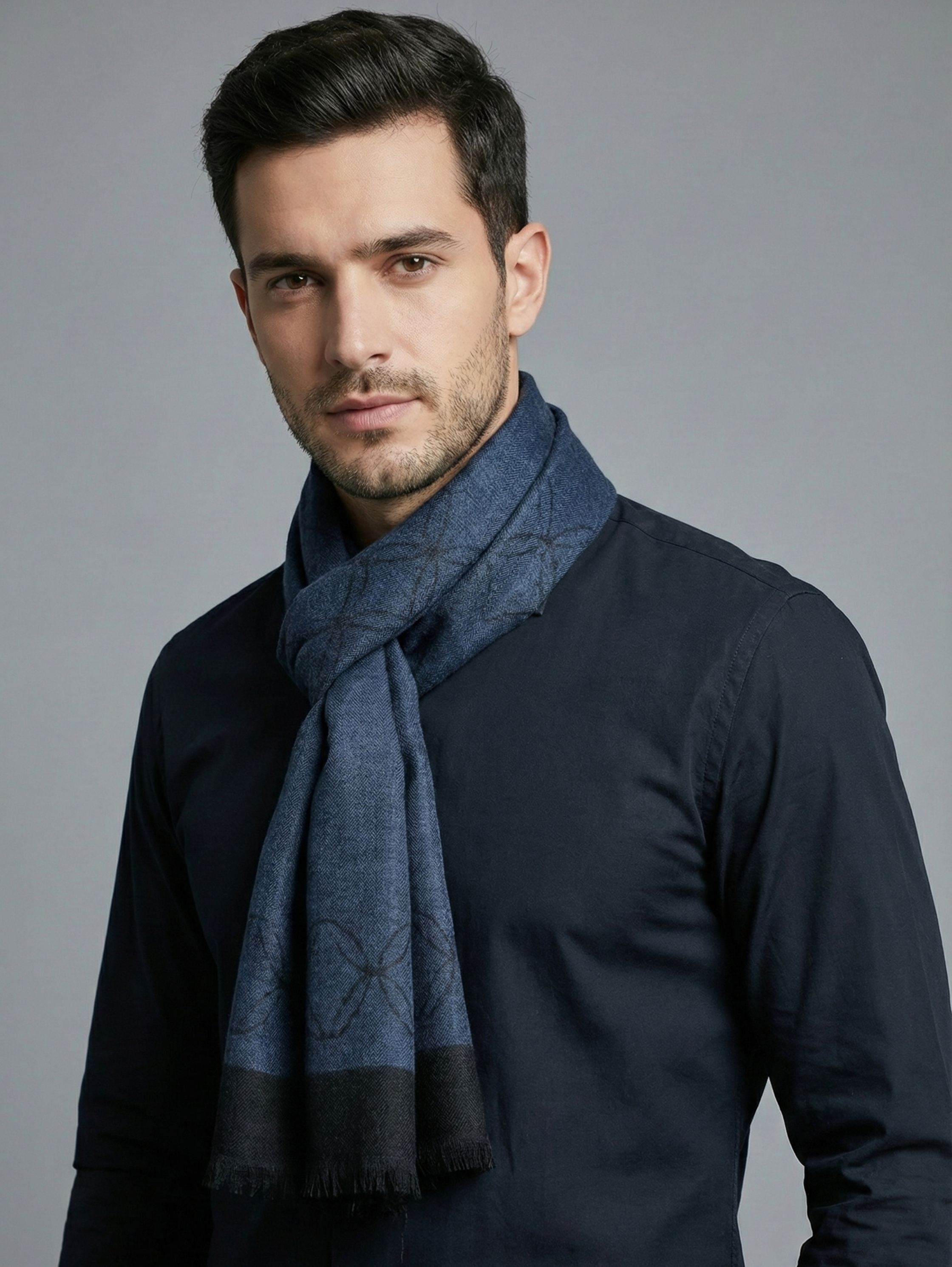 Navy Blue Wool Blend Stylish Scarf