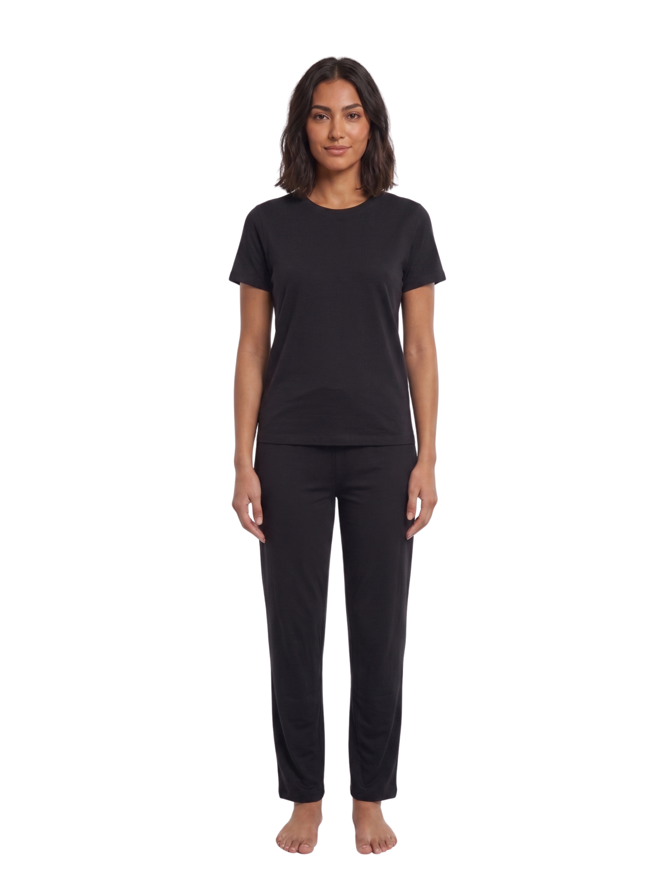 Short Sleeved Black Pyjama Set With Crew Neckline