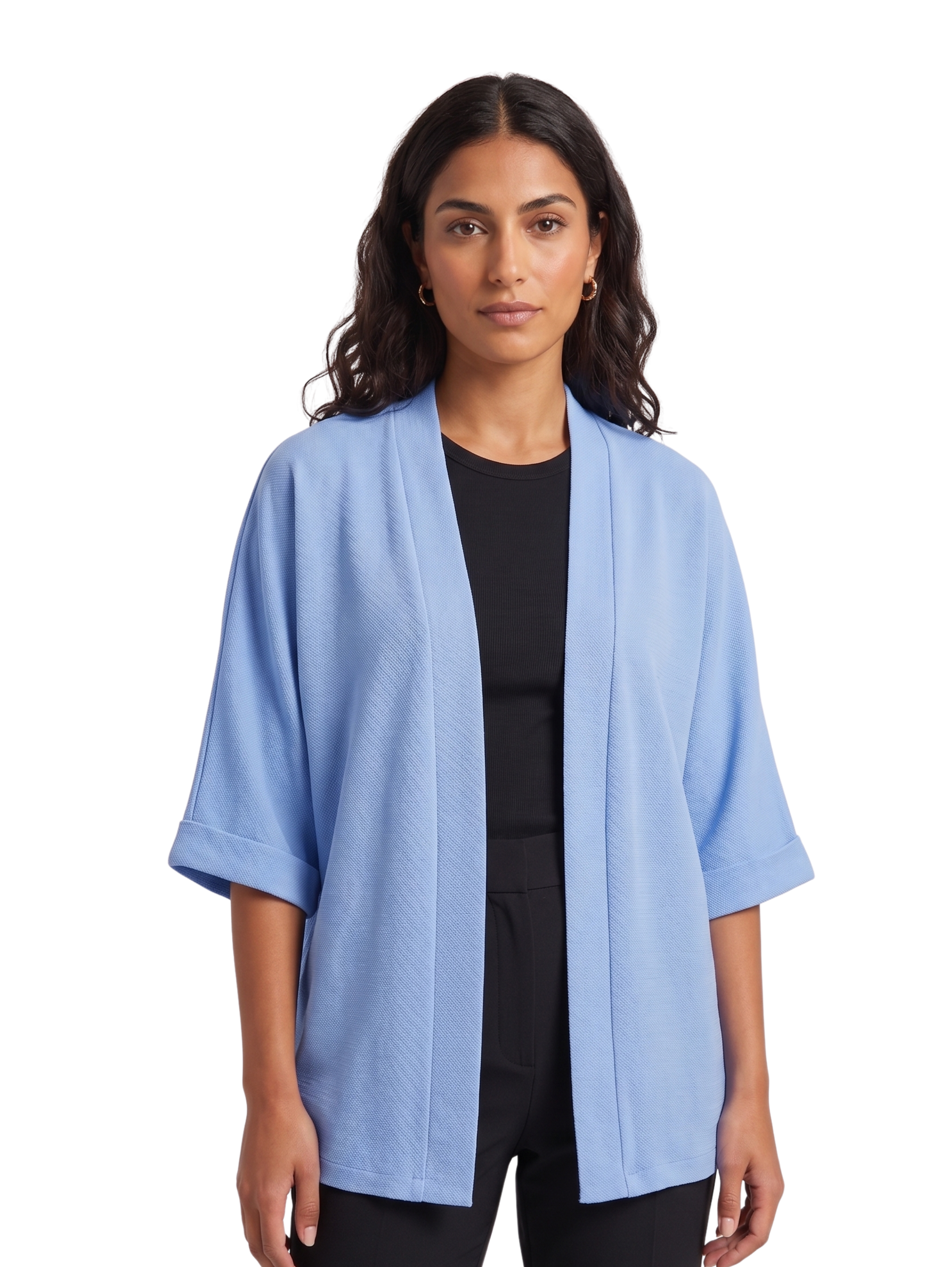 Blue Drop Shoulder Linen Cardigan