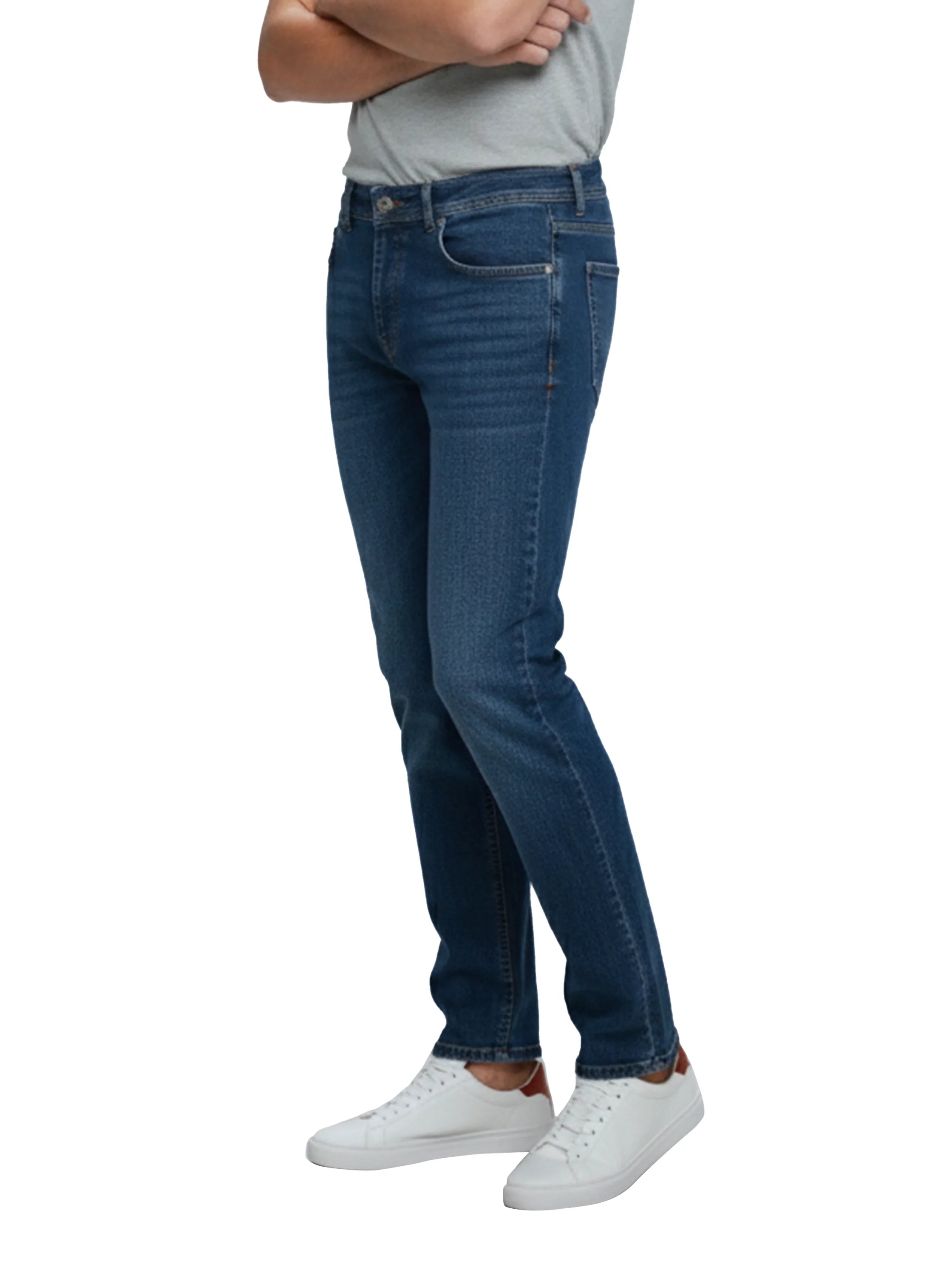 Blue High Waist Jeans With Zipper & Button To Close