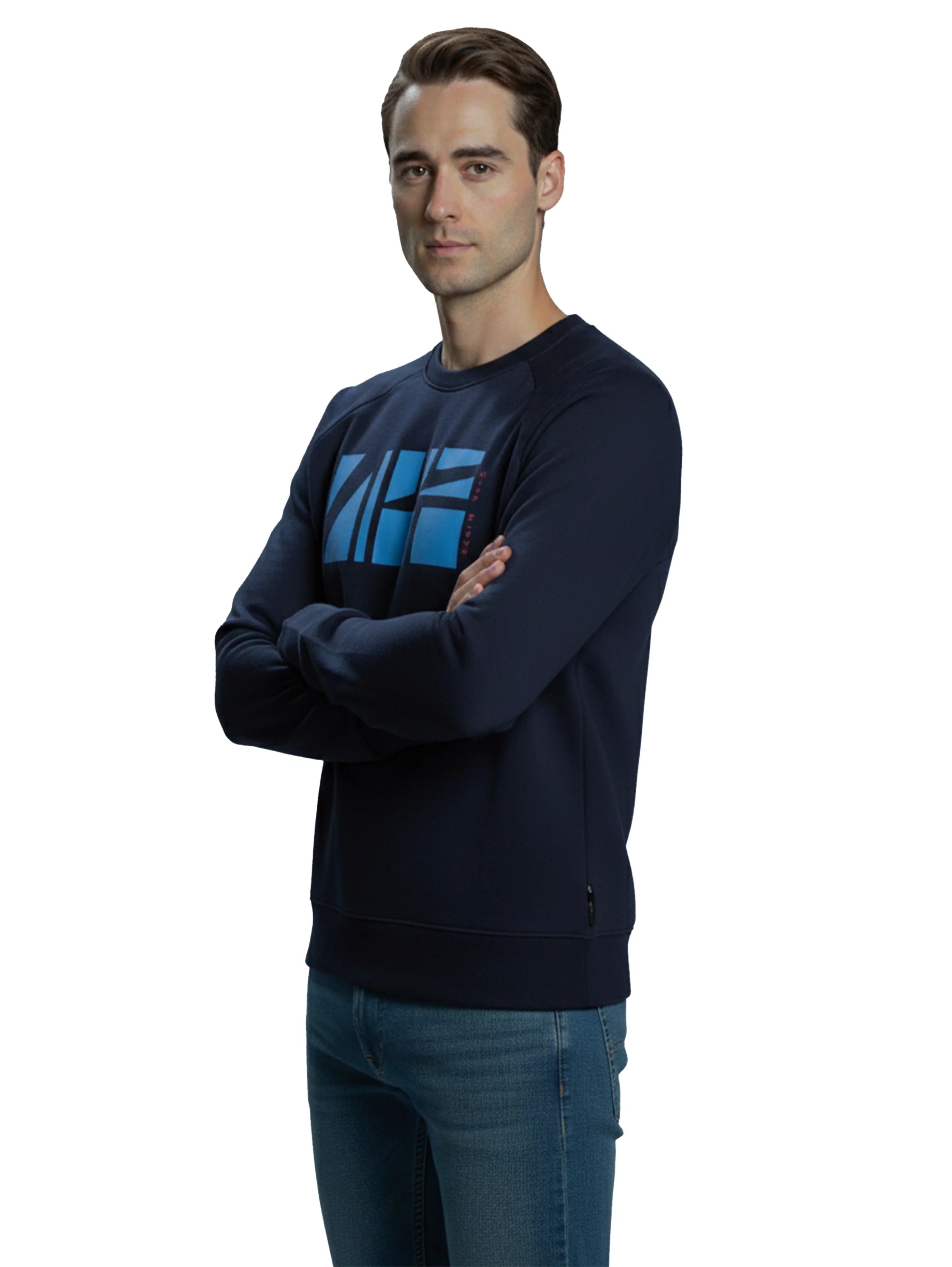 Long Sleeved Cotton Navy Sweater With Front Design