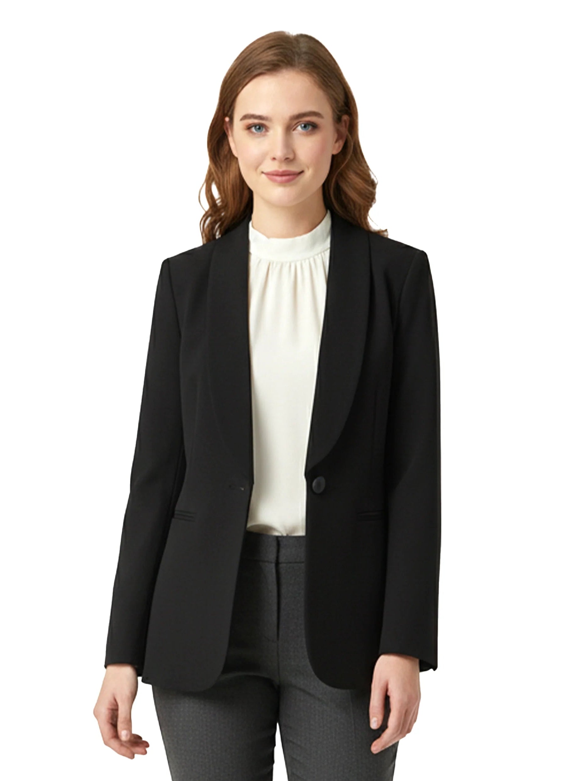 Black Long-Sleeved Blazer With Lapel Collar