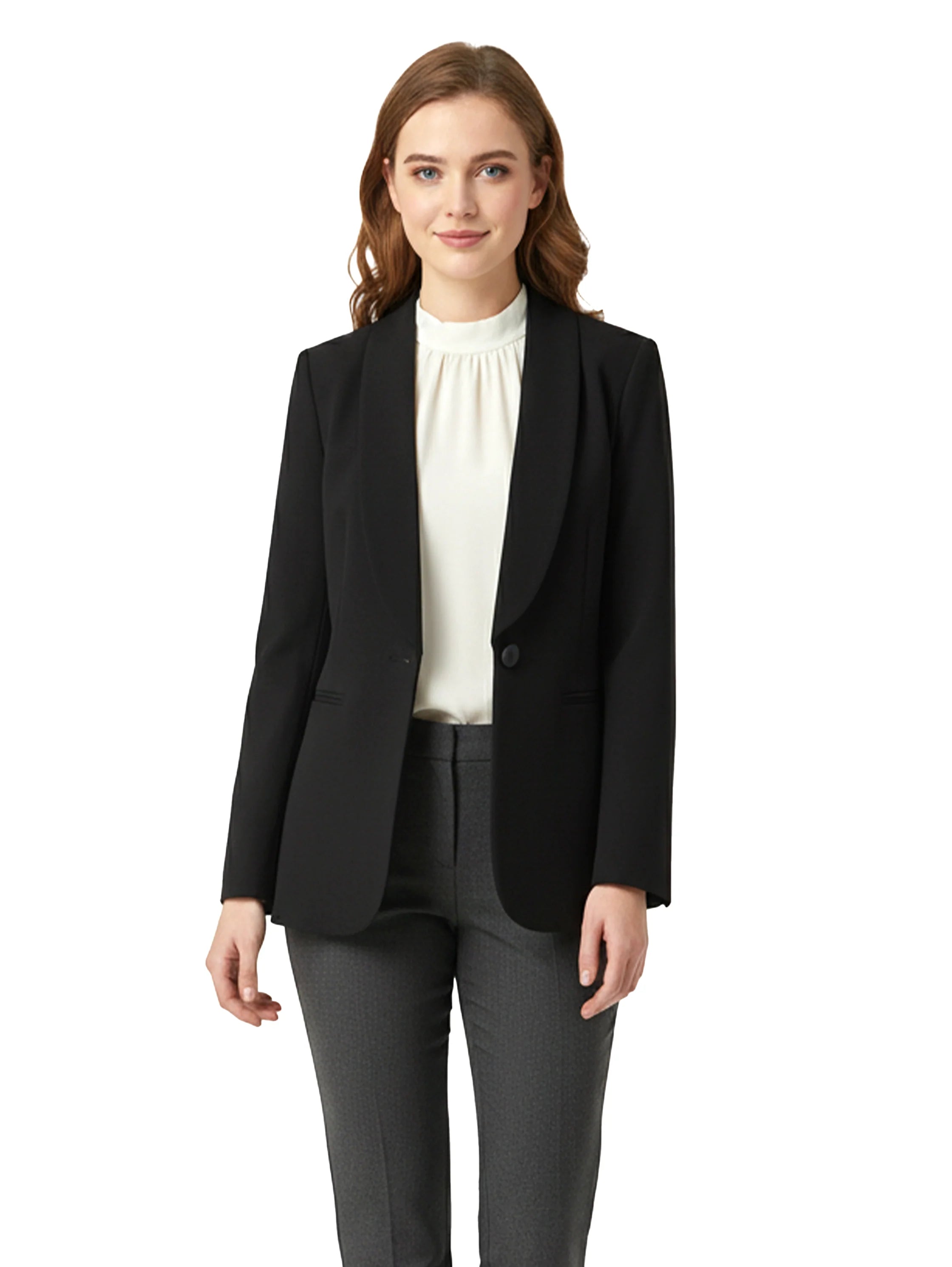 Black Long-Sleeved Blazer With Lapel Collar
